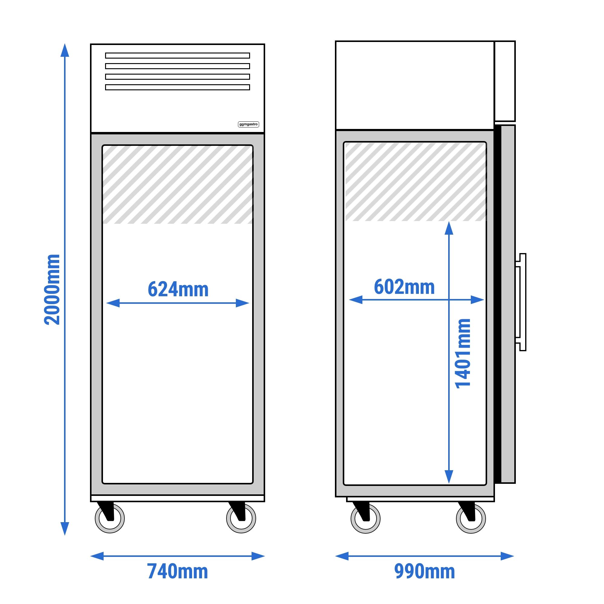 Armoire pâtissière négative vitrées Inox AISI 304 PREMIUM - EN 600x800 - 612 L - avec 1 porte vitrée & Glissières pâtisserie - Noire - Roulettes