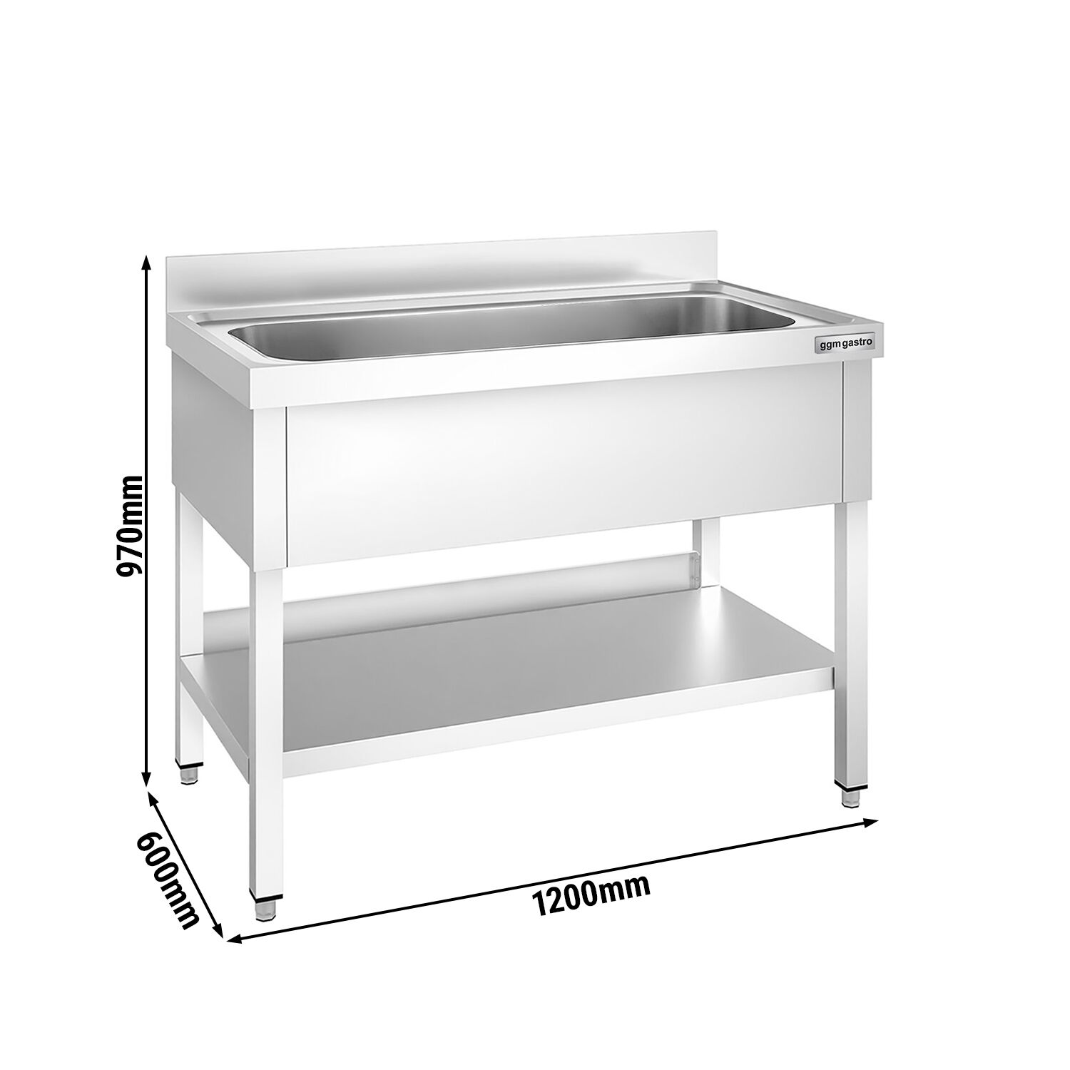 Plonge à marmites en inox PREMIUM - 1200x600mm - avec étagère basse & 1 bac