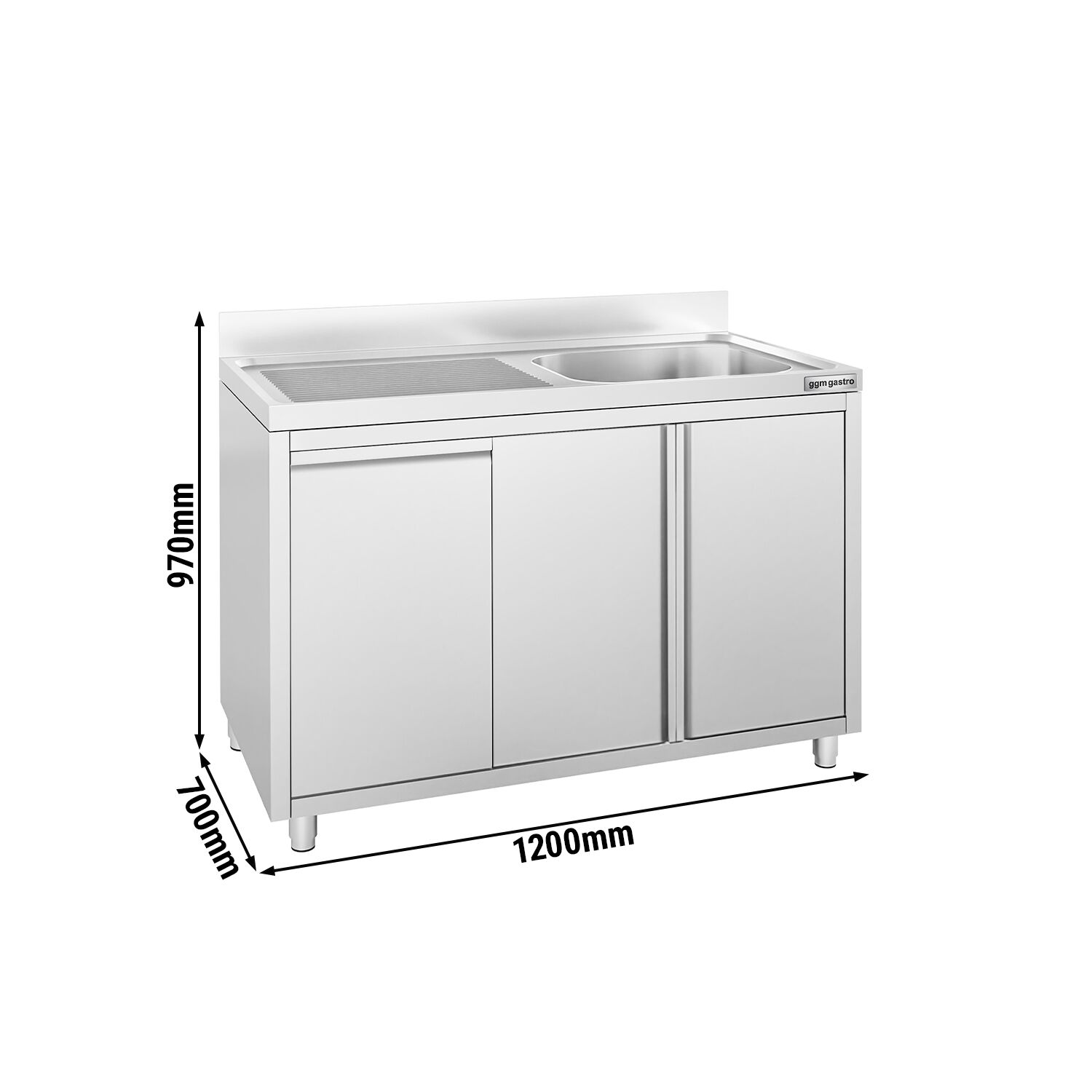 Meuble plonge ECO - 1200x700mm - avec poubelle intégrée et 1 bac à droite