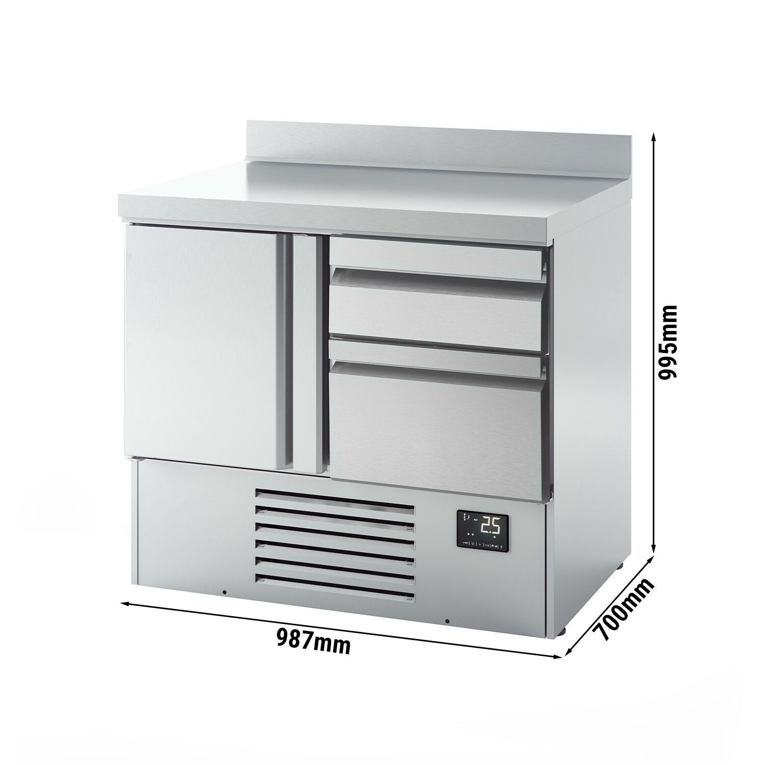 Table réfrigérée Premium PLUS - 980 x 700 mm - avec 1 porte - 2 tiroirs - avec dosseret