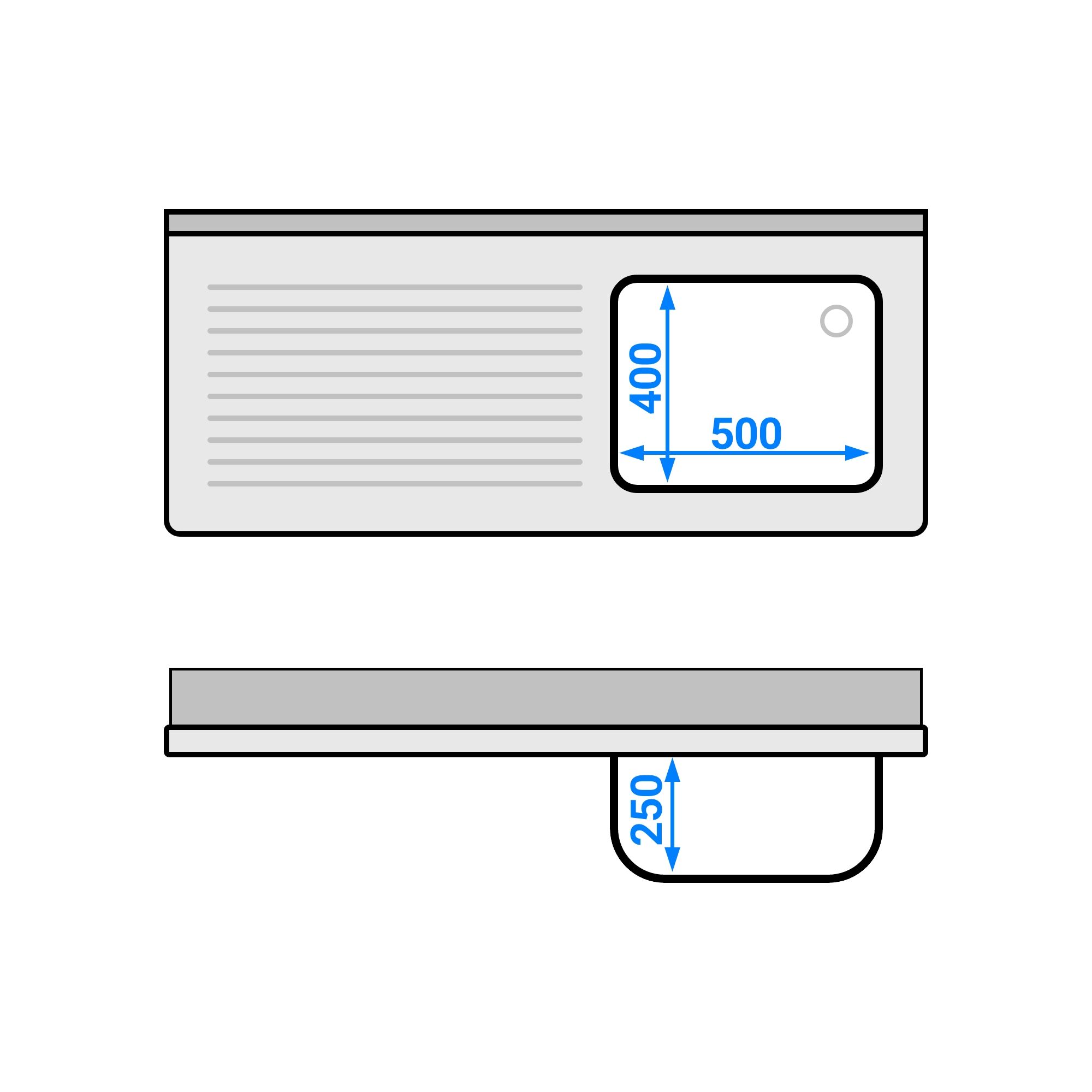 Diskbänk till underbänksdiskmaskin - 1400x600 mm - med 1 ho höger - med bakkant - med grundhylla