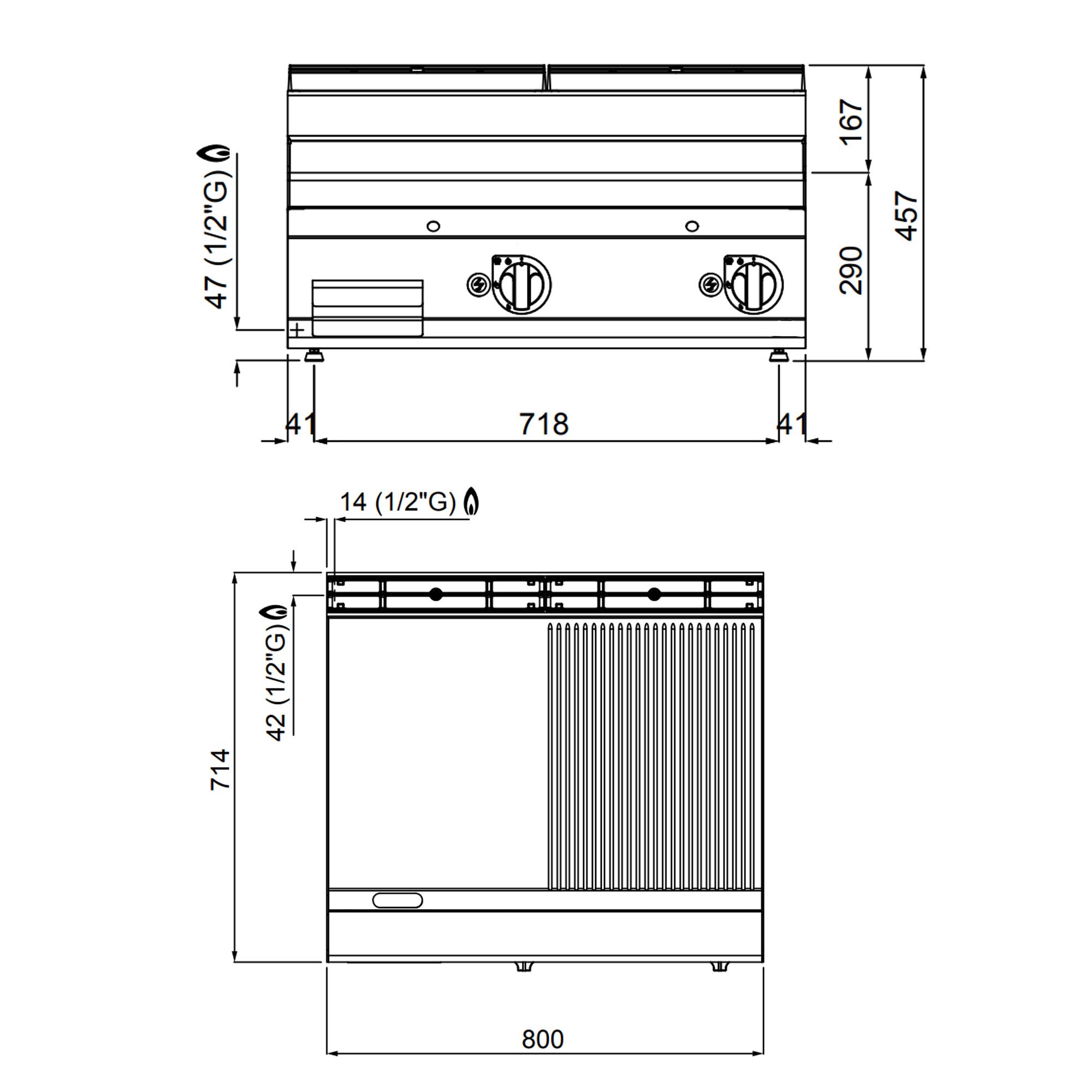 Plaque de cuisson à gaz - 13,8 kW - lisse & rainurée