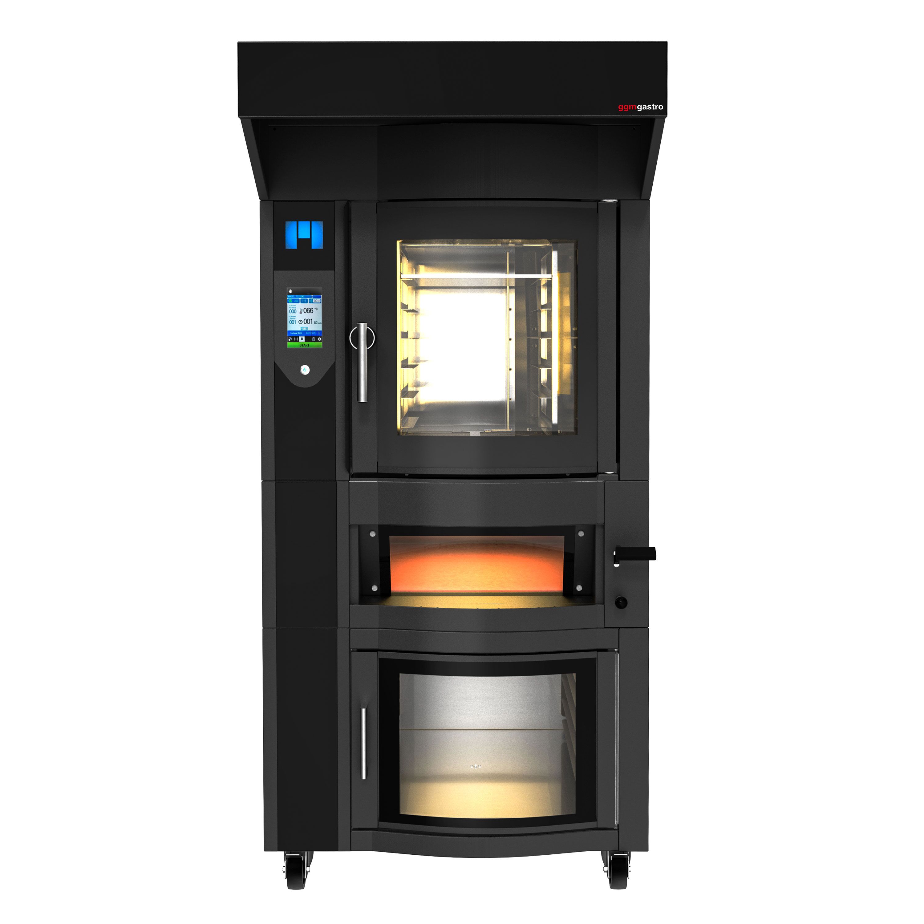 Four à convection rotatif électrique pour boulangerie avec fonction vapeur - écran tactile - 6x EN 600x400 - incl. four à pizza, hotte & étuve