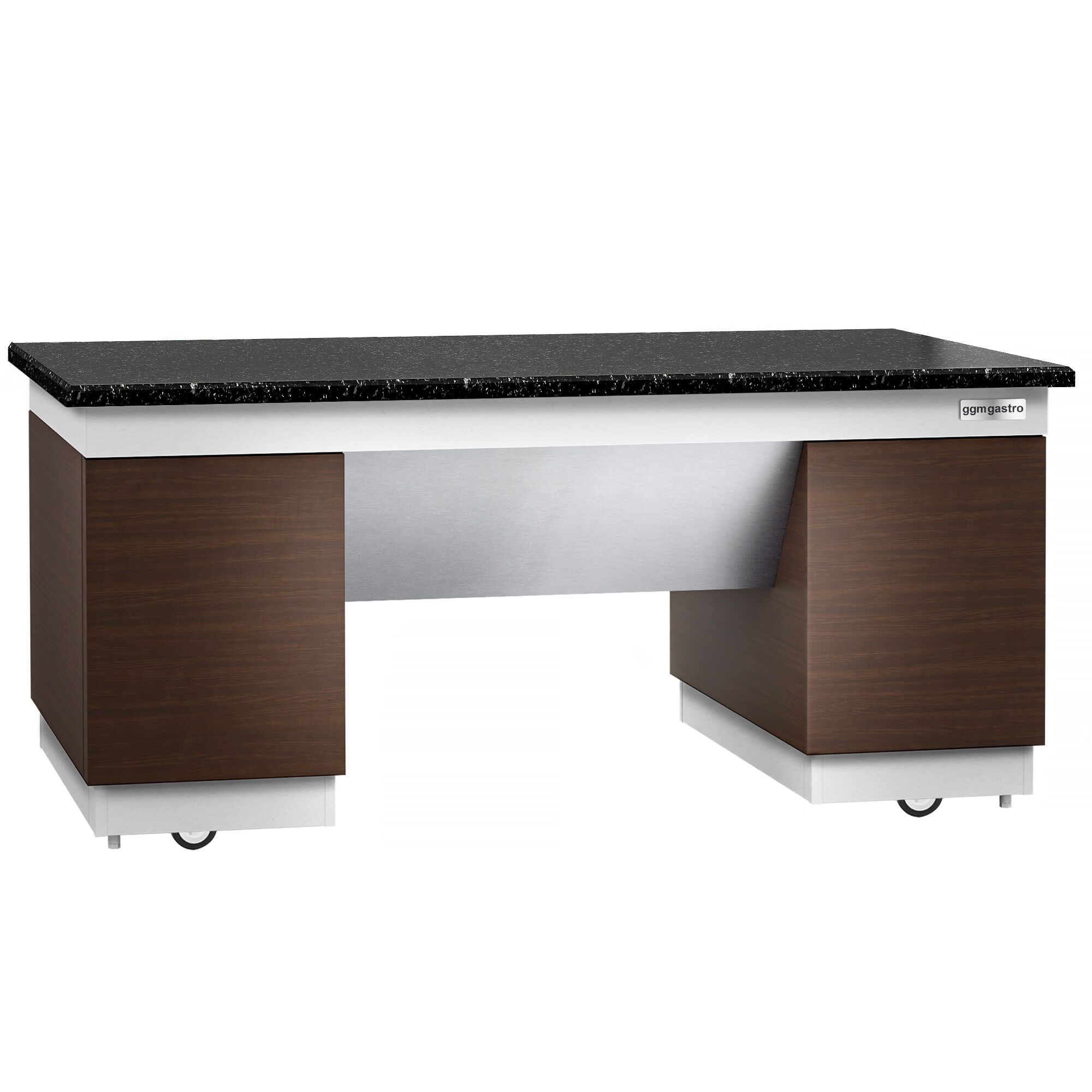 Elemento neutro | Piano di lavoro in granito - 2000x800x900mm | spessore piano:20mm - nero | con ruote | 4 porte Soft-Close | mobile | ungekühlt
