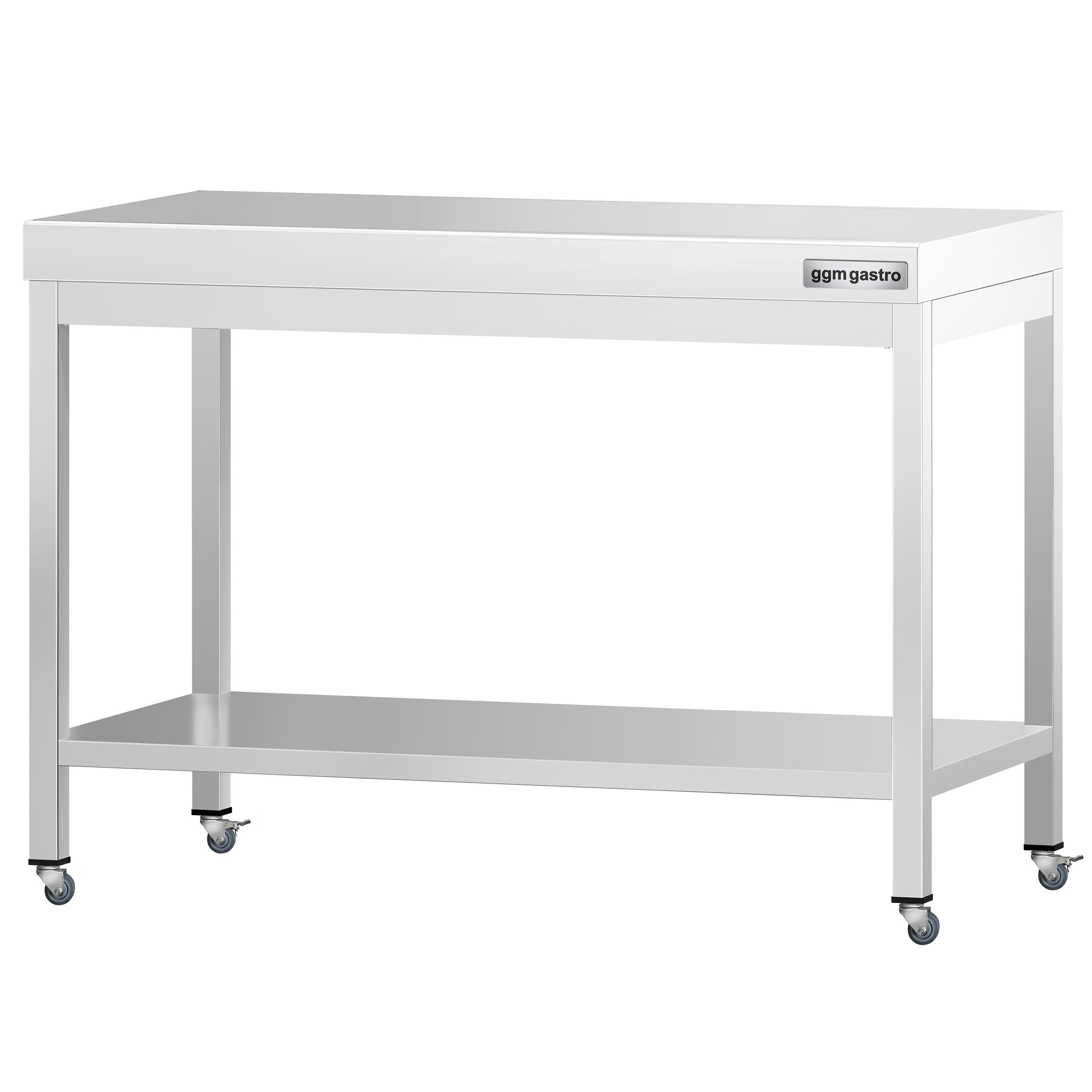 Table de travail en inox PREMIUM - 1000 x 600 mm - avec tablette inférieure et roulettes