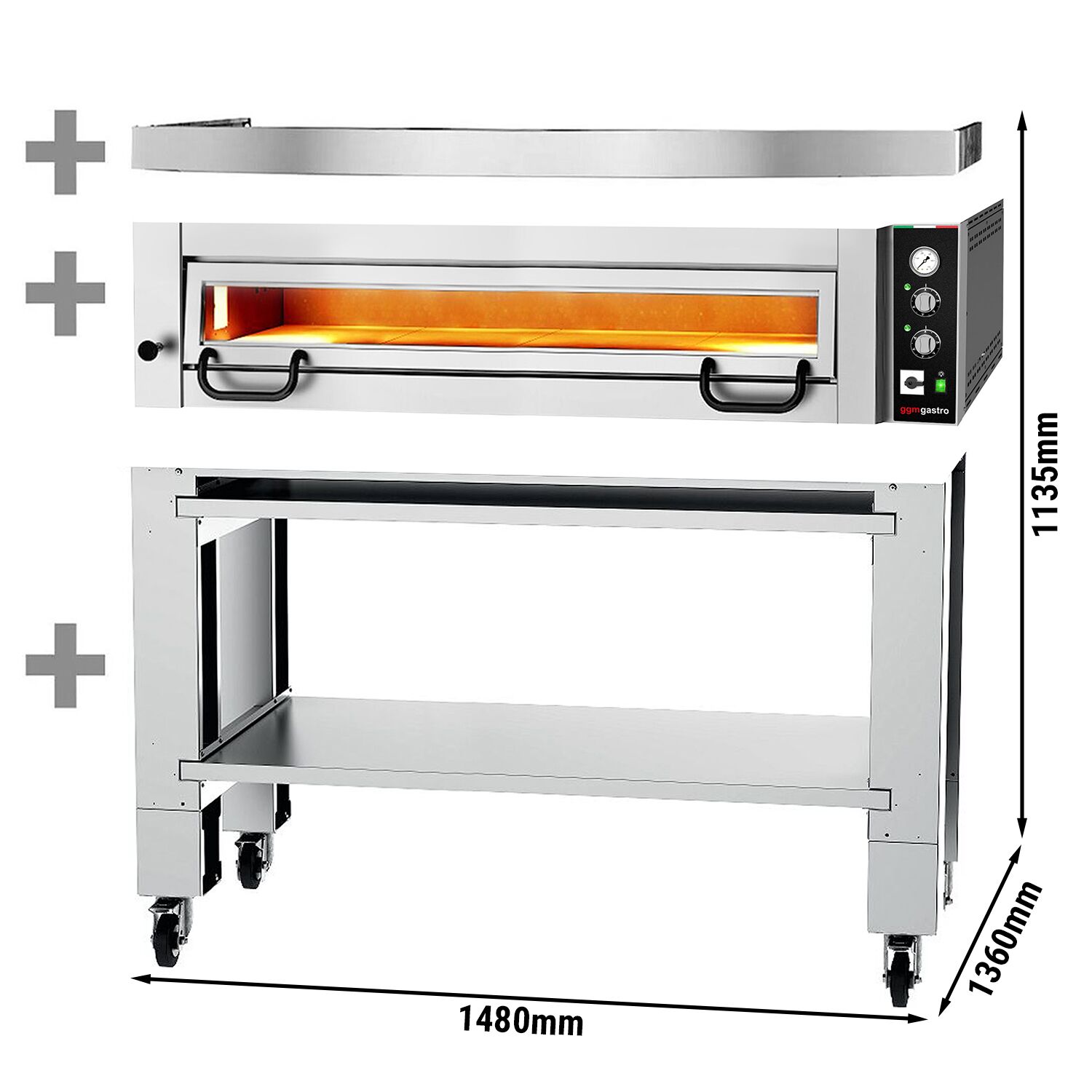 Four à pizza électrique Power – 9 x 34 cm – Manuel – incl. hotte et support inférieur