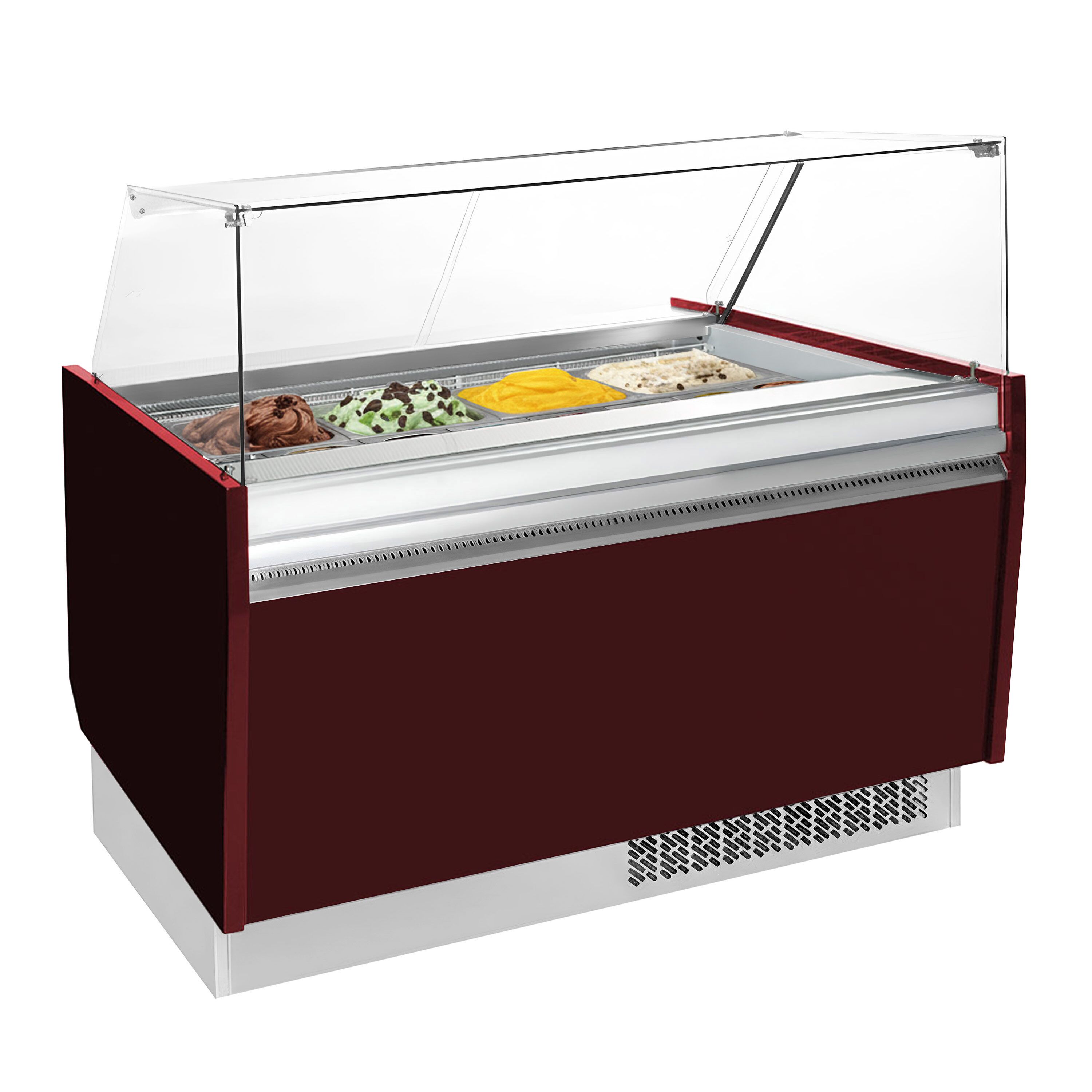 Vitrine à glace LIAM – 1560 mm – refroidissement statique – pour 13+13 bacs à glace de 5 litres – Rouge grenat