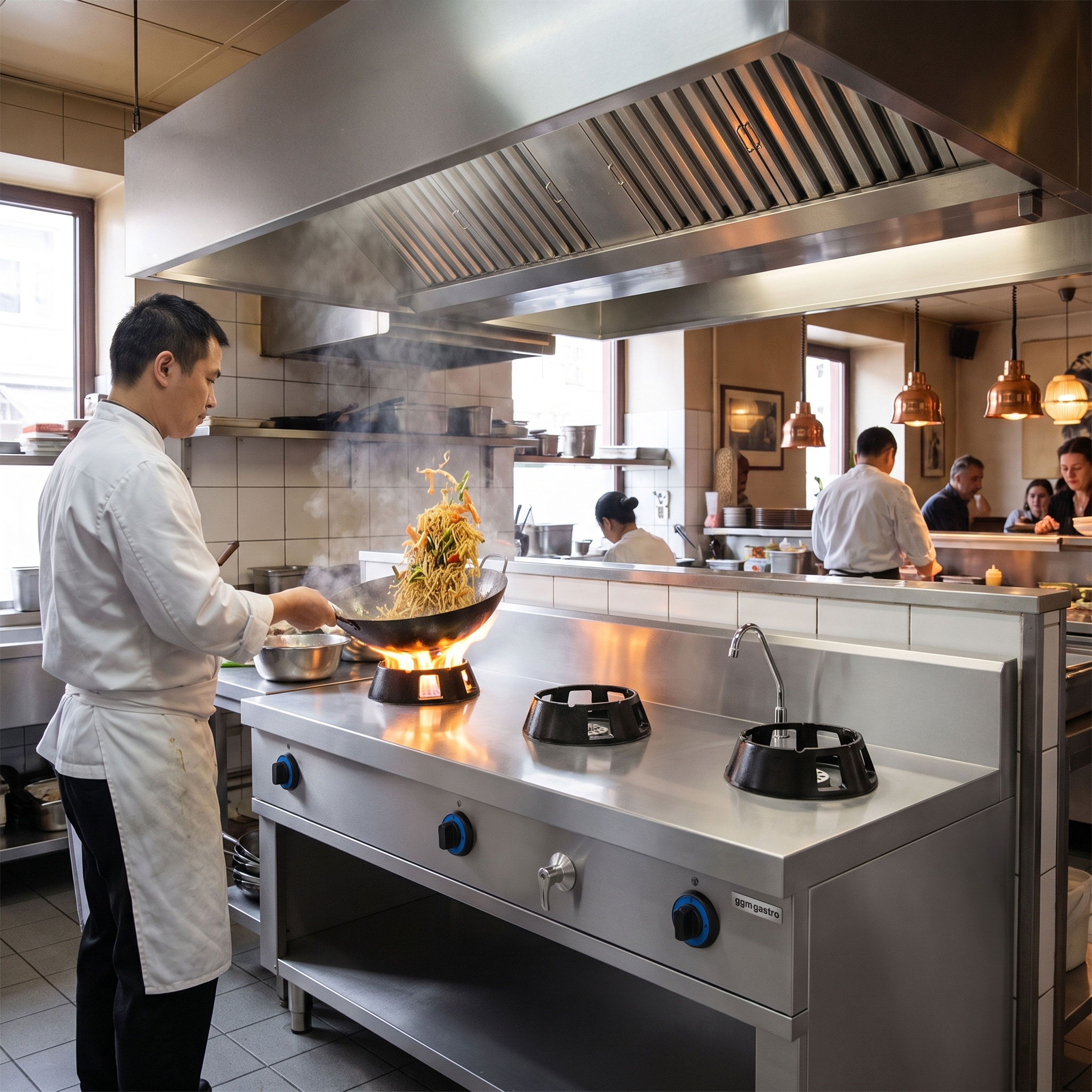 Gas woktafel - 42 kW - 3 branders - incl. 1 kraan