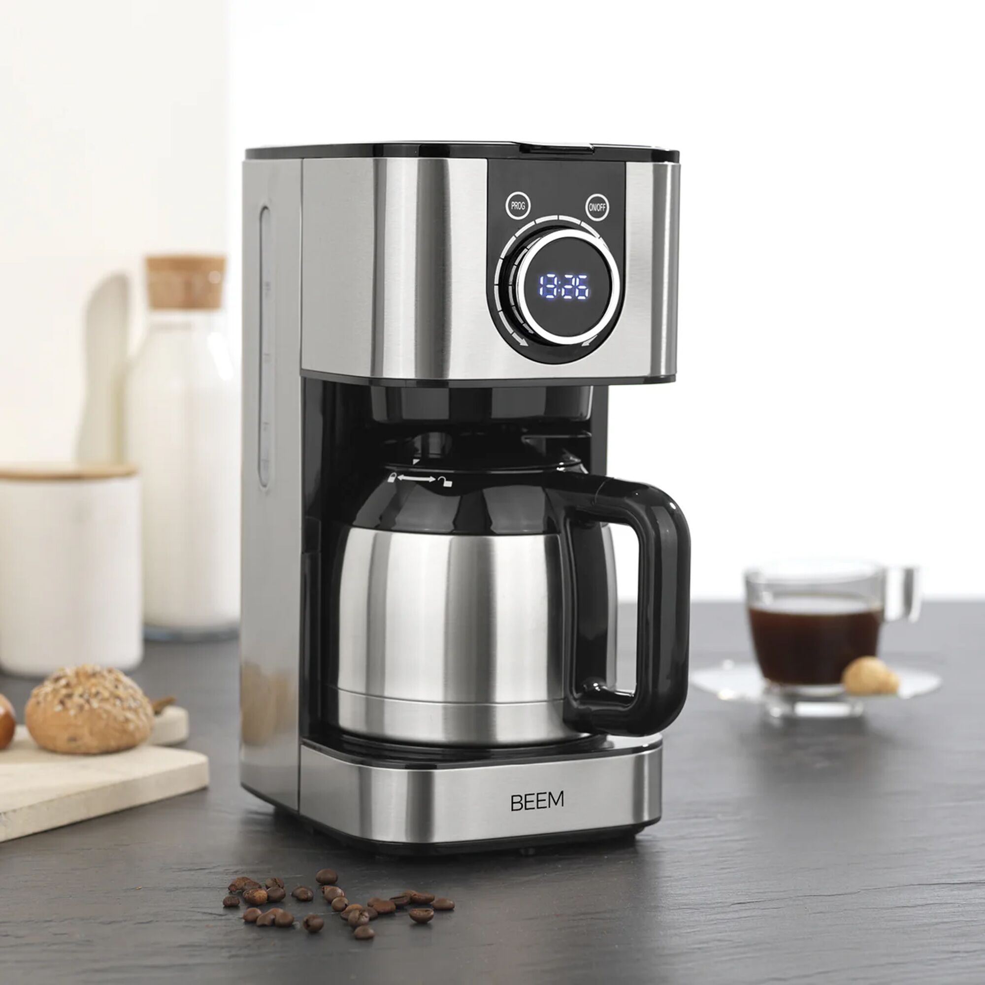 BEEM | Manual Fill Filter Coffee Machine, Thermal Carafe – 1 Litre - 24h Timer - Stainless Steel