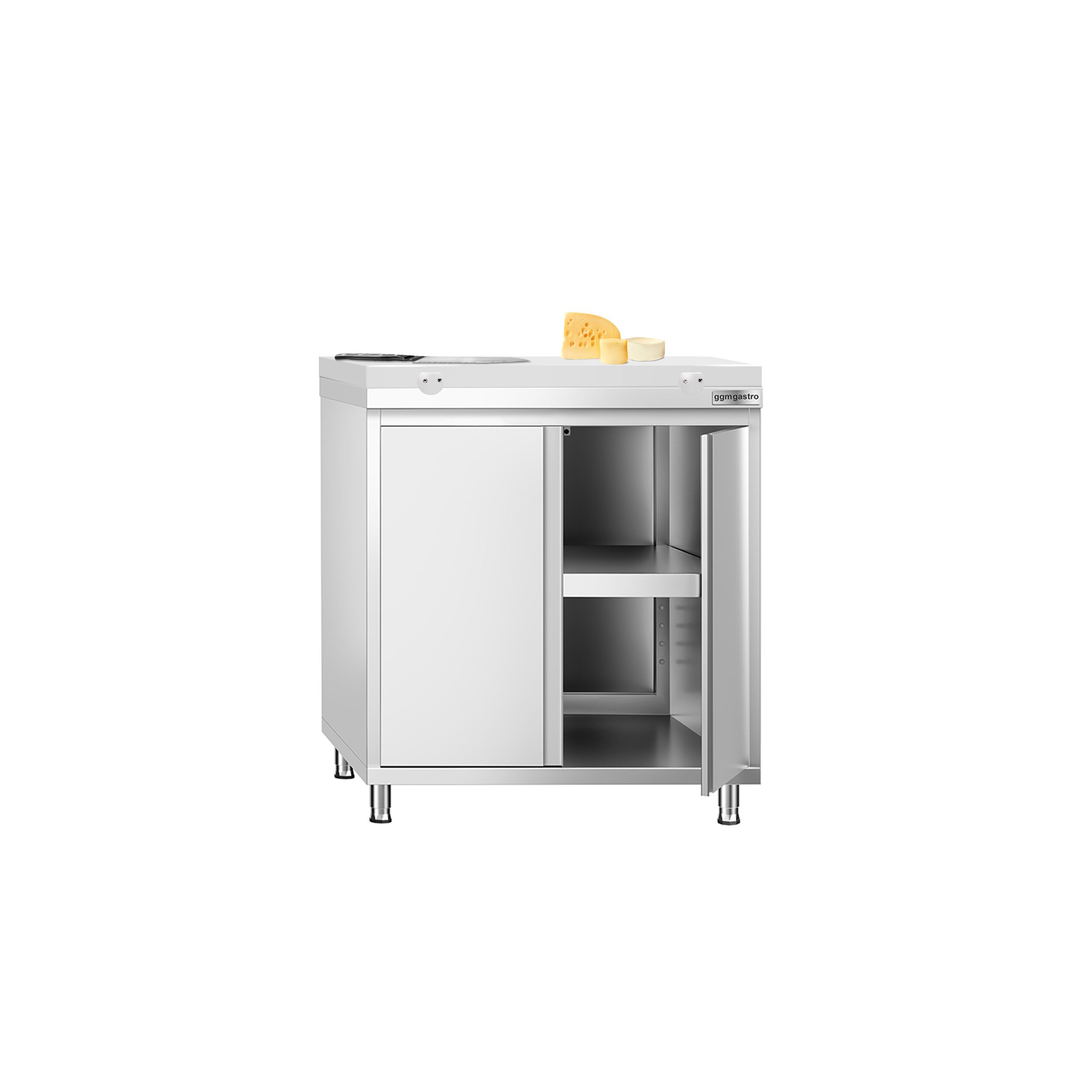 Table armoire en acier inoxydable PREMIUM - 800x700mm - avec portes battantes - pour produits céréaliers, produits laitiers