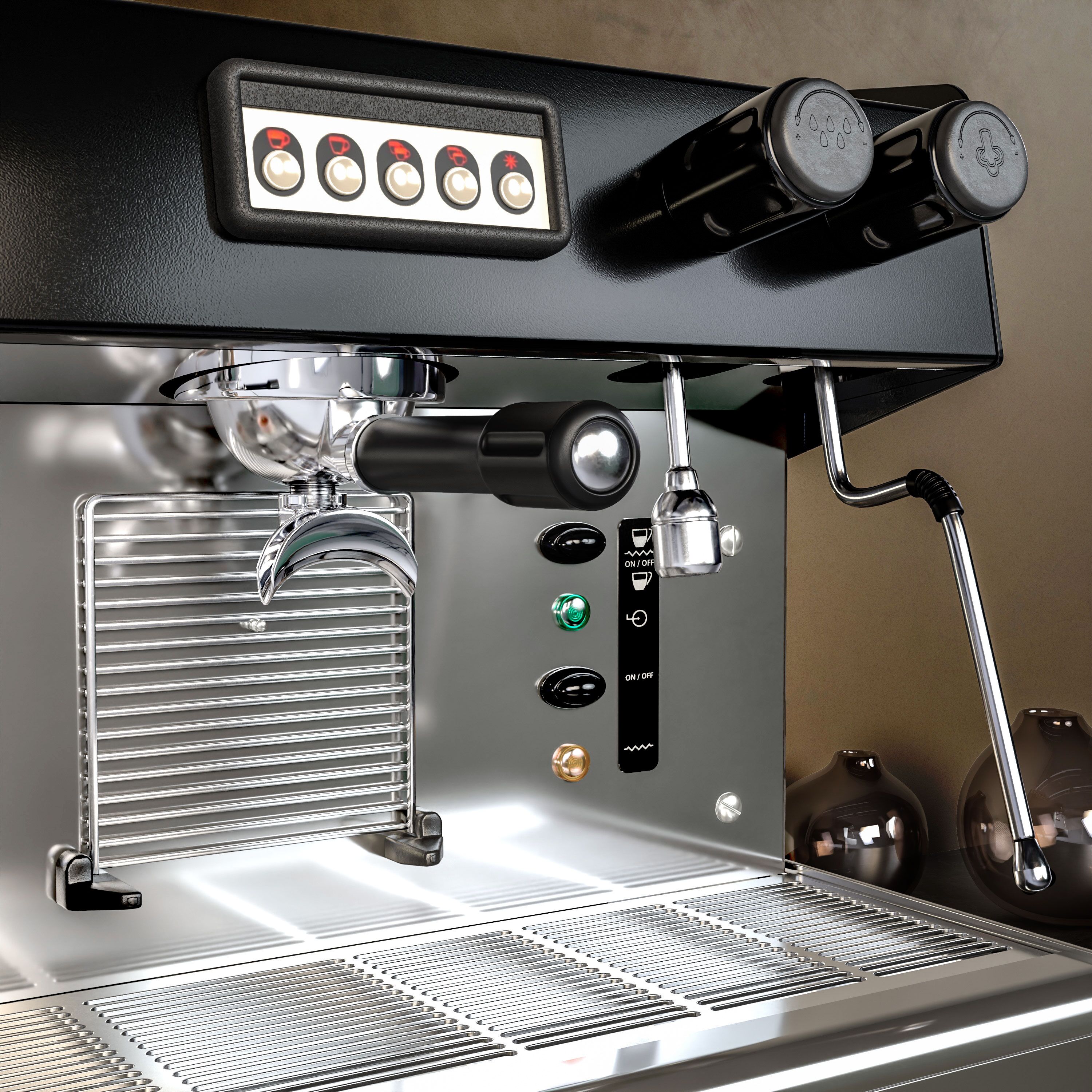 Machine à café porte-filtre – 2 groupes – avec système de préinfusion & 2 lances vapeur incluses