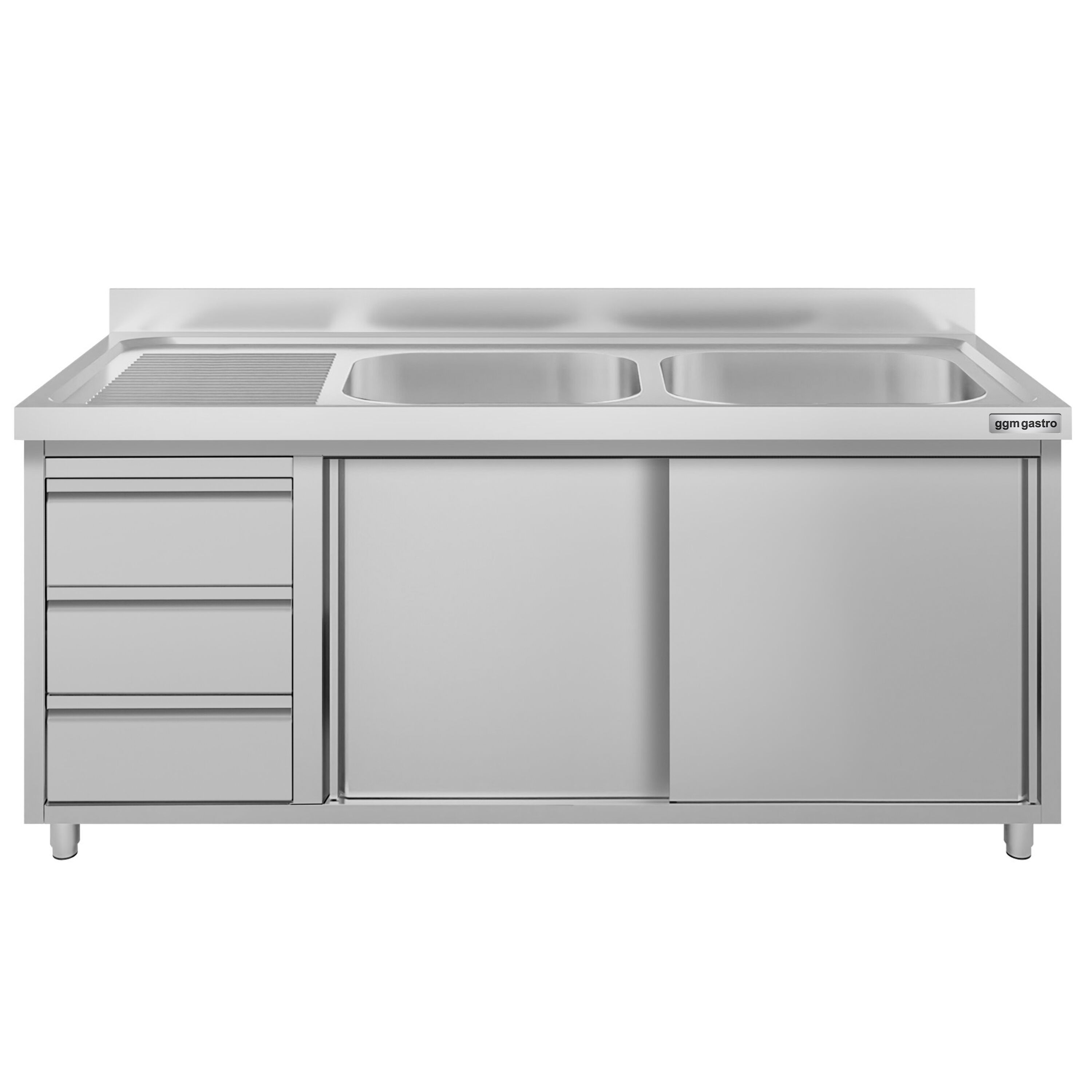 Meuble évier ECO - 1600 x 600 mm - avec 3 tiroirs & 2 bacs à droite