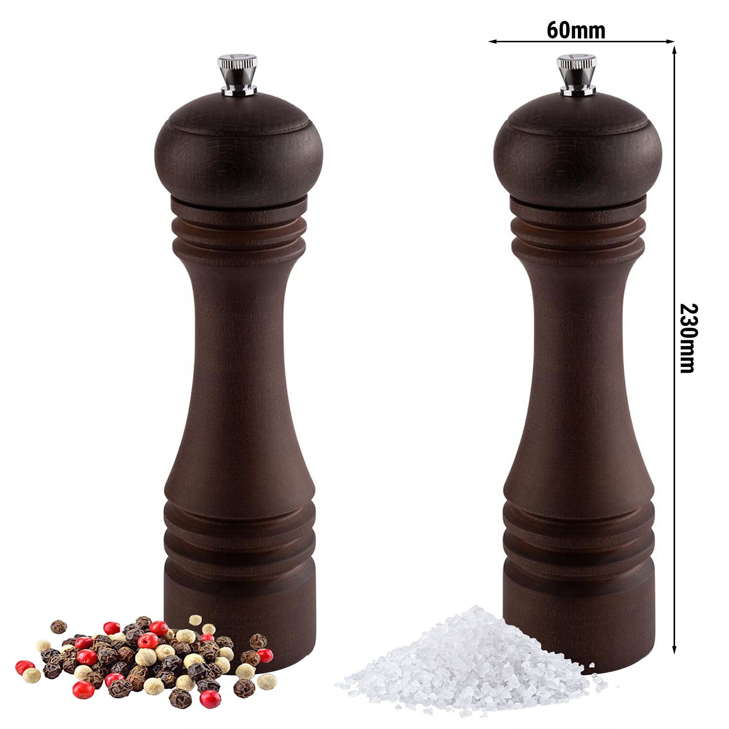 (6 pièces) Moulins à sel et à poivre – ETERNAL – Bois – Hauteur : 230 mm – Marron