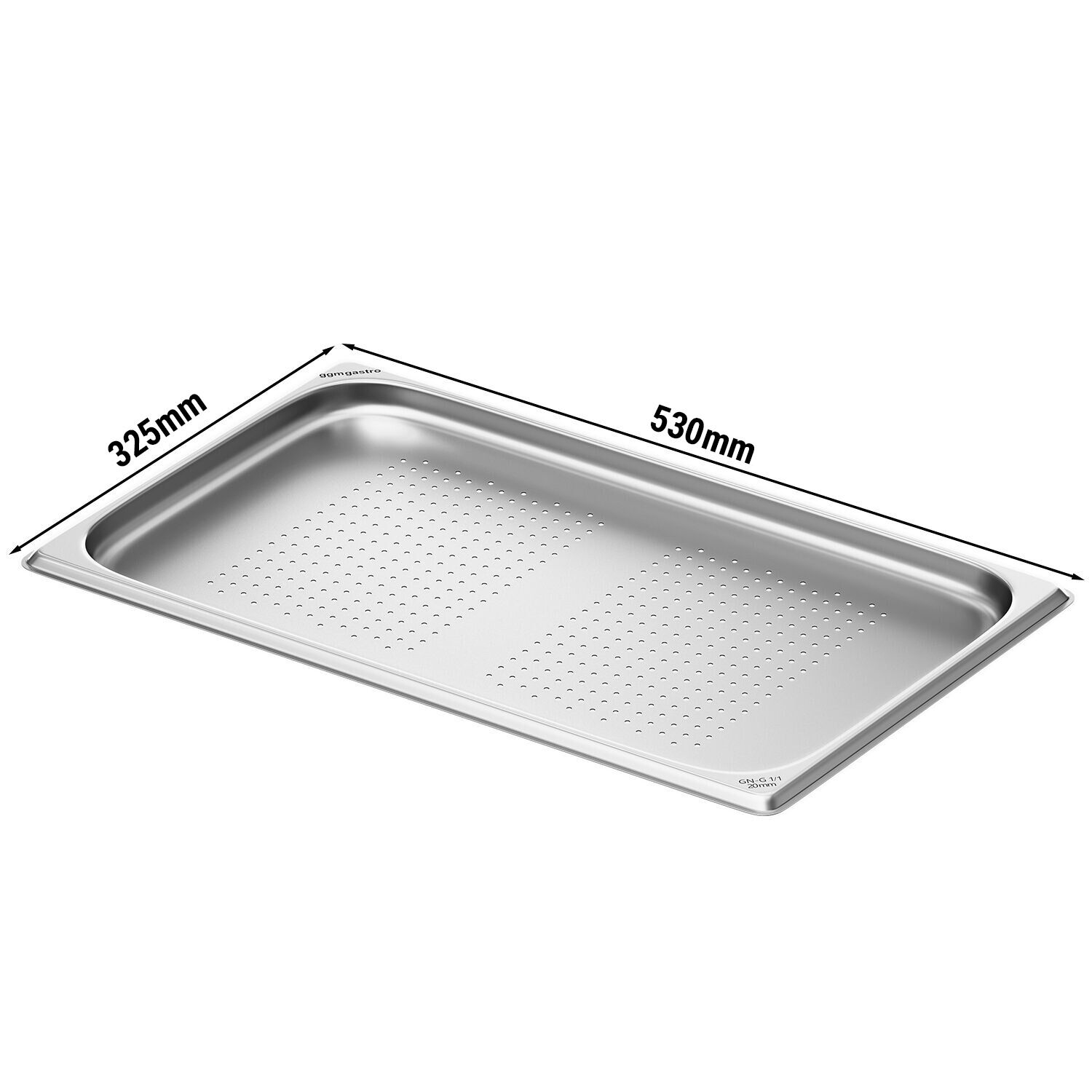 (6 st) Kantin i rostfritt stål GN 1/1 - perforerad - Höjd: 20 mm