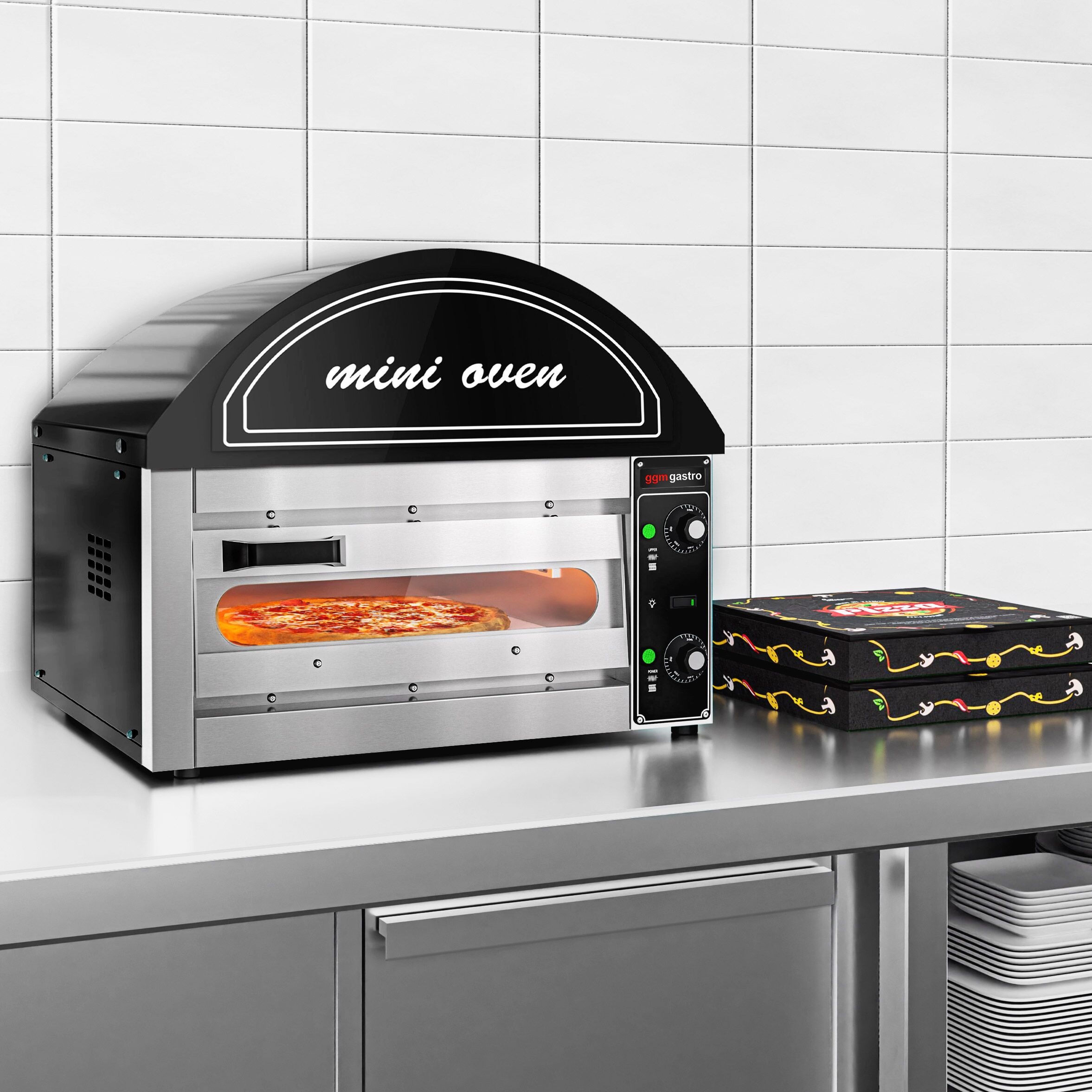 Electric Deck Pizza Oven - Single Deck - 1 - Ø 34cm (13") - 230V Single Phase - Mechanical Controls - Black - up to 280°C