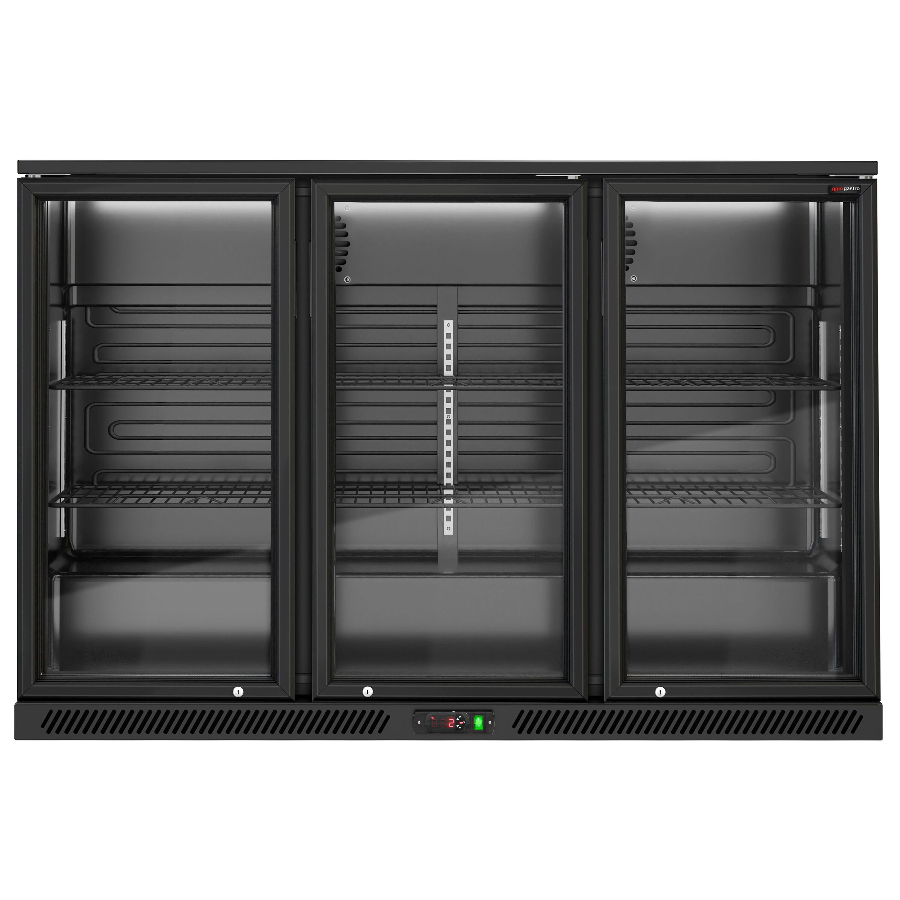 Réfrigérateur de bar – 1350 mm – 320 litres – avec 3 portes vitrées battantes – Extérieur & intérieur Noir