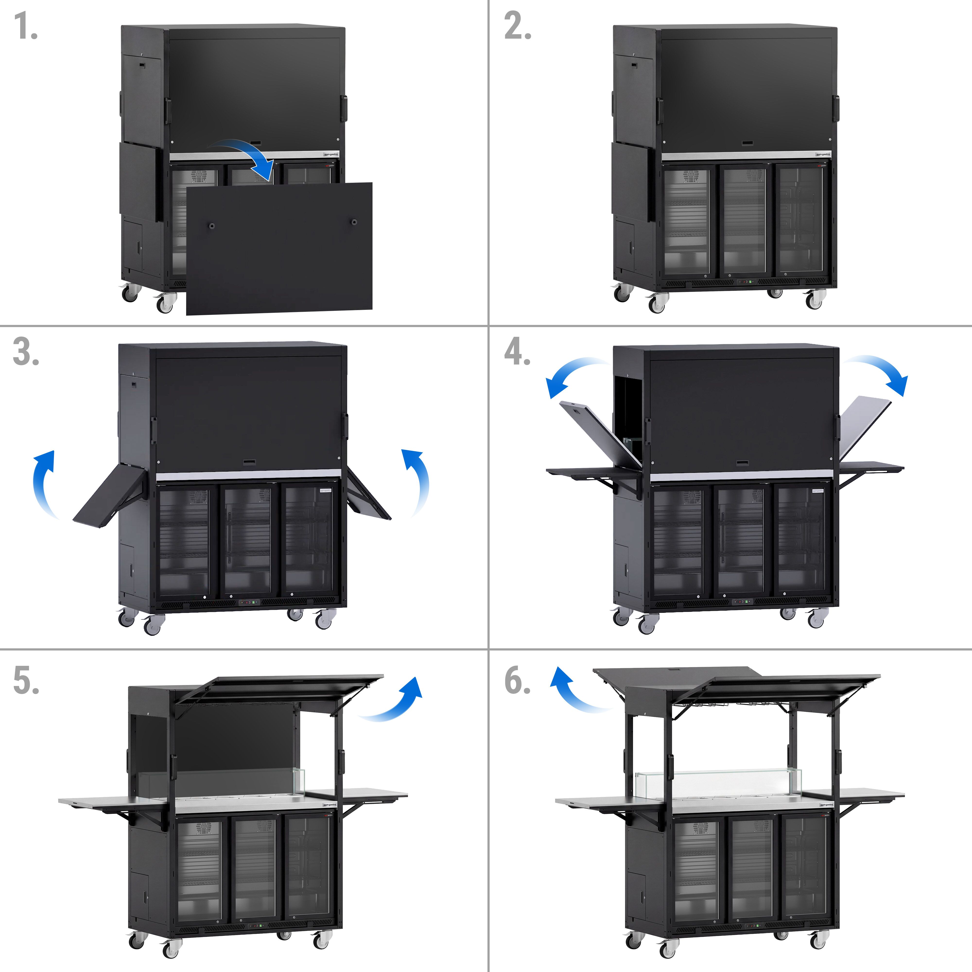 Station de cocktail mobile – avec réfrigérateur de bar, plan de travail, porte-verres et éclairage LED – rabattable