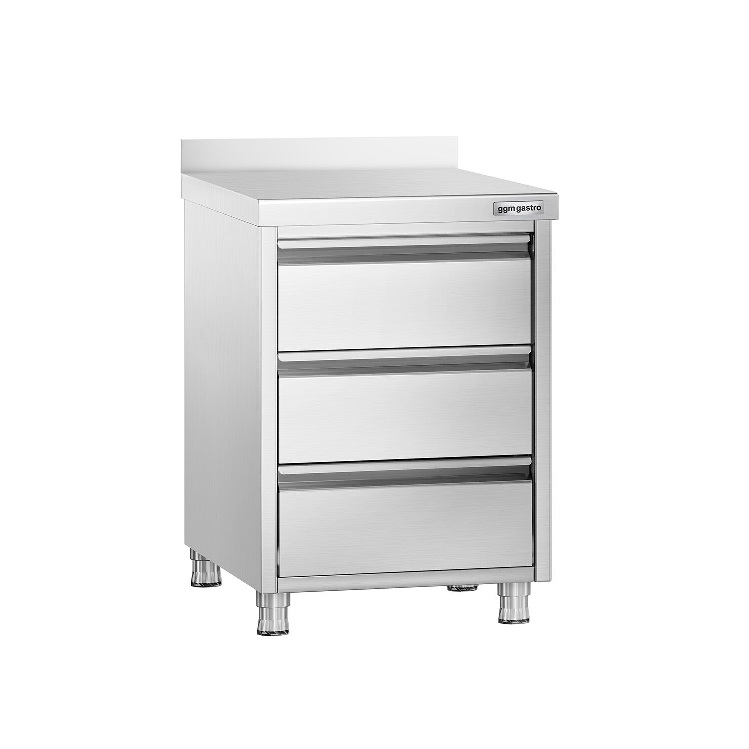 Meuble bas à tiroirs PREMIUM - Acier inoxydable - avec 3 tiroirs & dosseret 100mm - 500x700mm