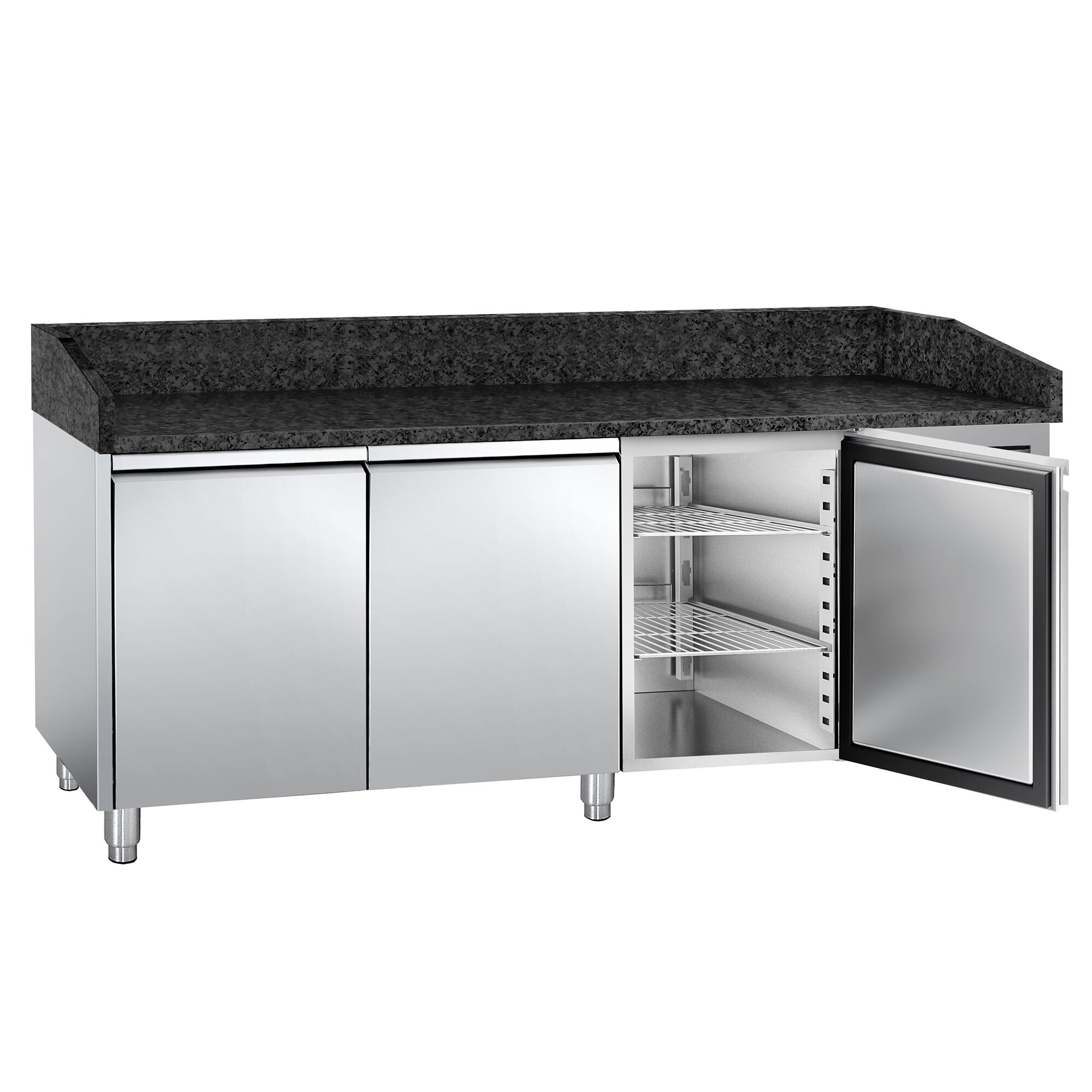 Commercial Pizza Prep Counter - Granite Top PREMIUM - 2025x800mm - with 3 doors