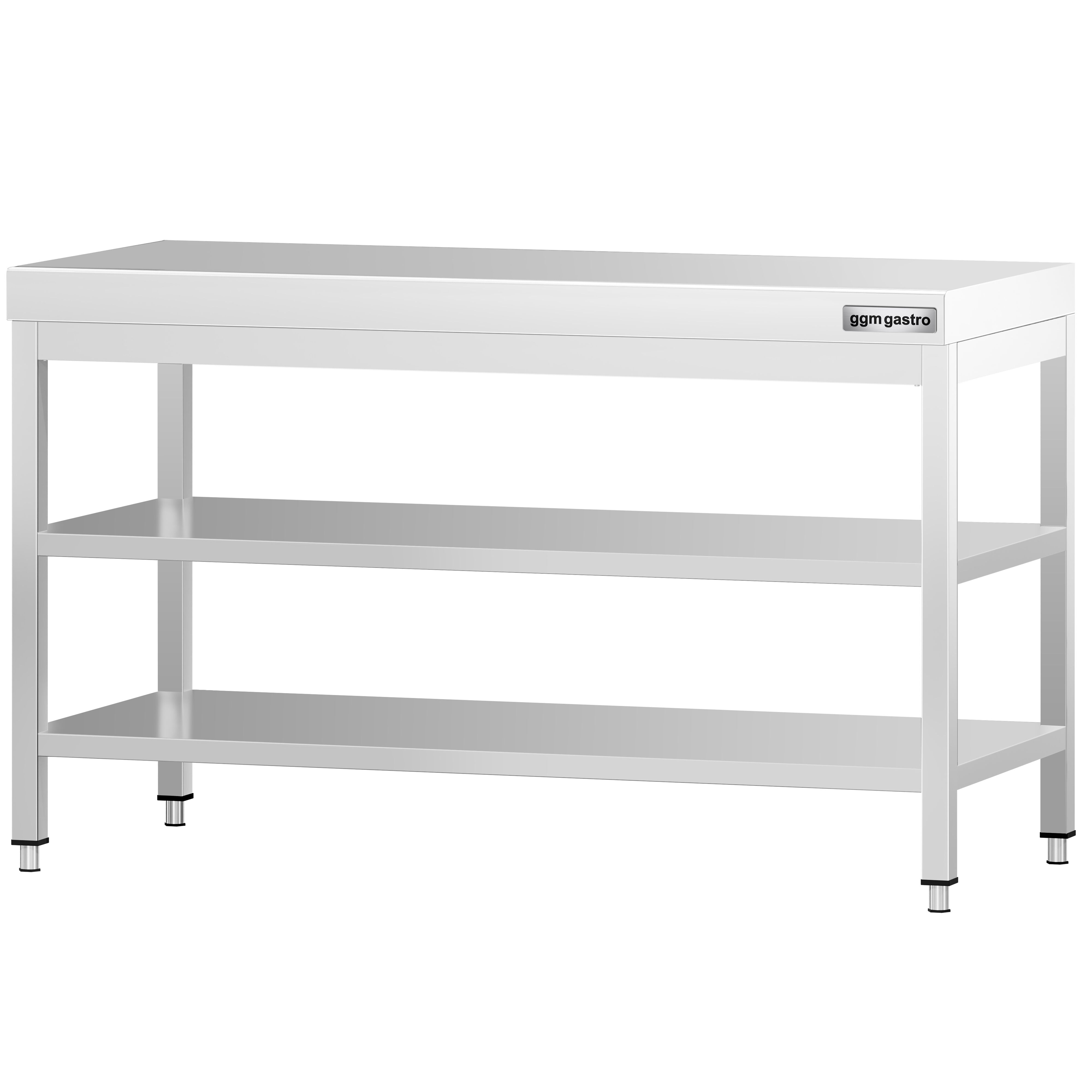 Table de travail inox PREMIUM - 1400 x 600 mm - avec tablette inférieure & Tablette intermédiaire