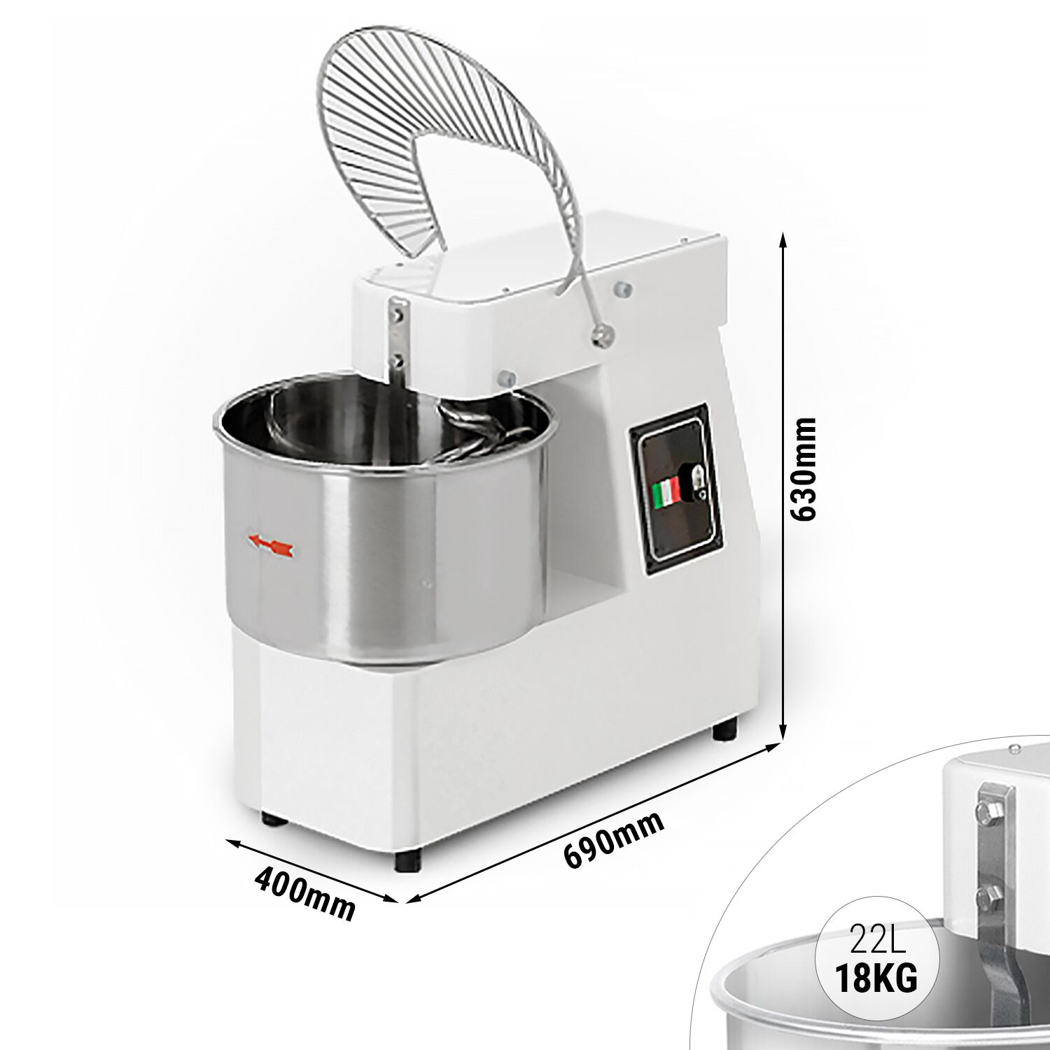 Teigknetmaschine - 22 Liter / 18 kg - mit festem Kessel
