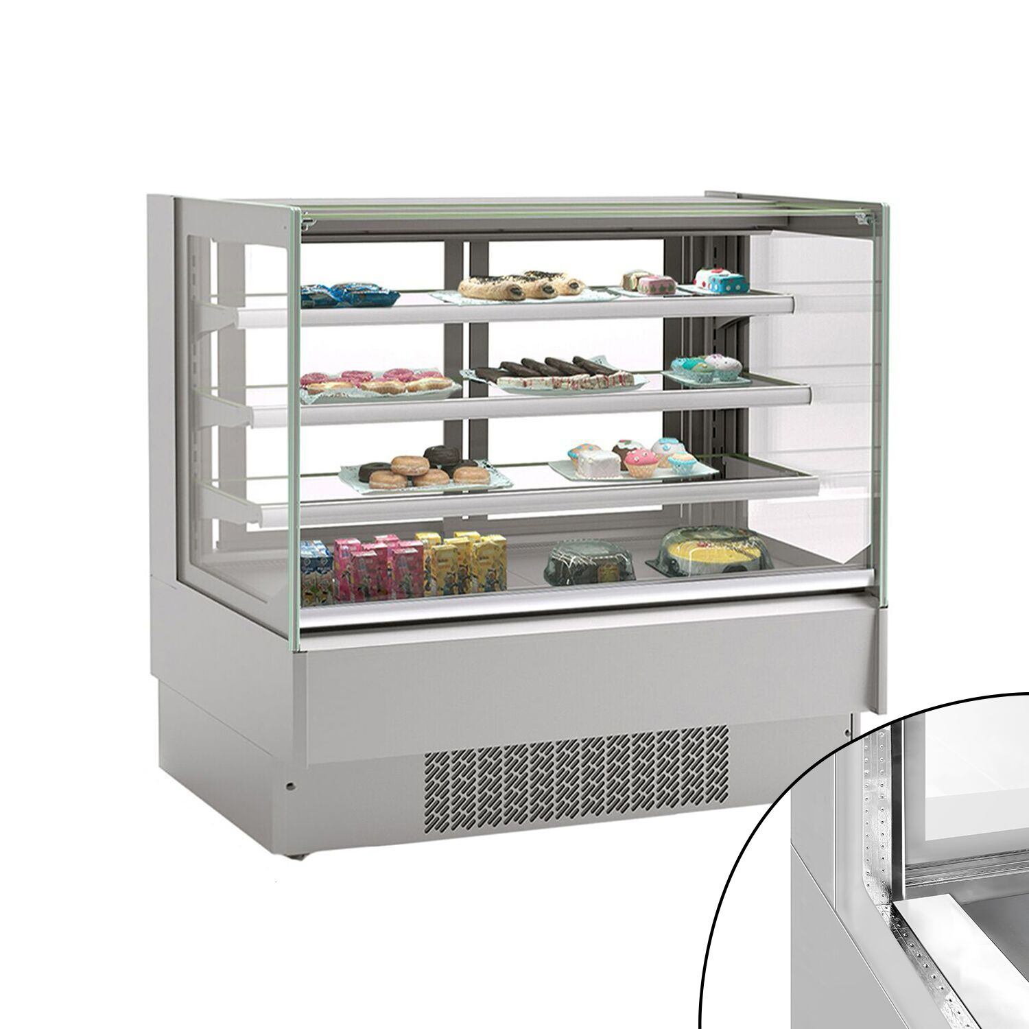 Vitrine à pâtisserie réfrigérée - 274L - 978mm - Double vitrage - avec 3 étagères - portes coulissantes vitrées arrière