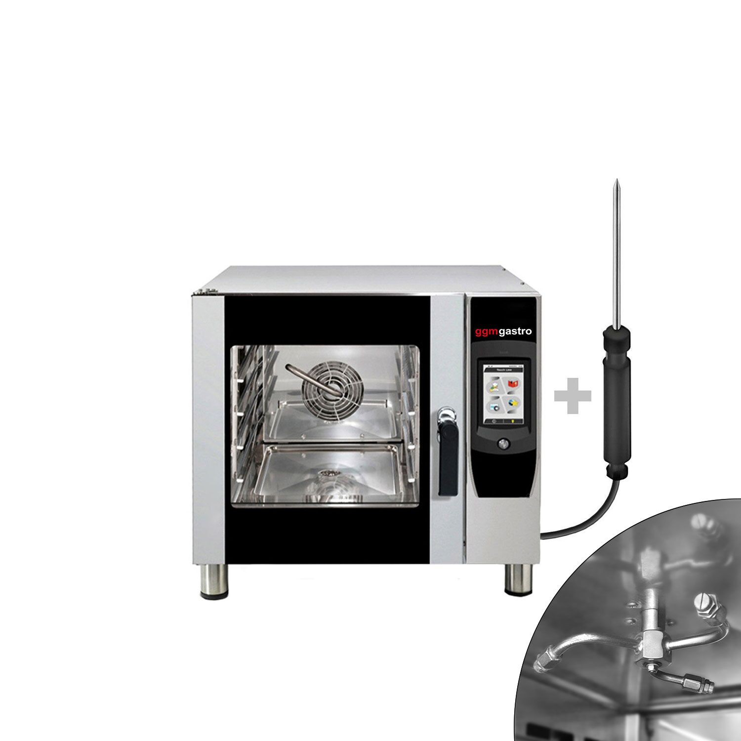 Bakery- Commercial Combi Oven - Touchscreen Controls - 4x EN 600x400 or 4x GN 1/1 - incl. Automatic washing system, Core temperature probe, Direct steam injection, Wi‑Fi & USB - 7" TFT touchscreen
