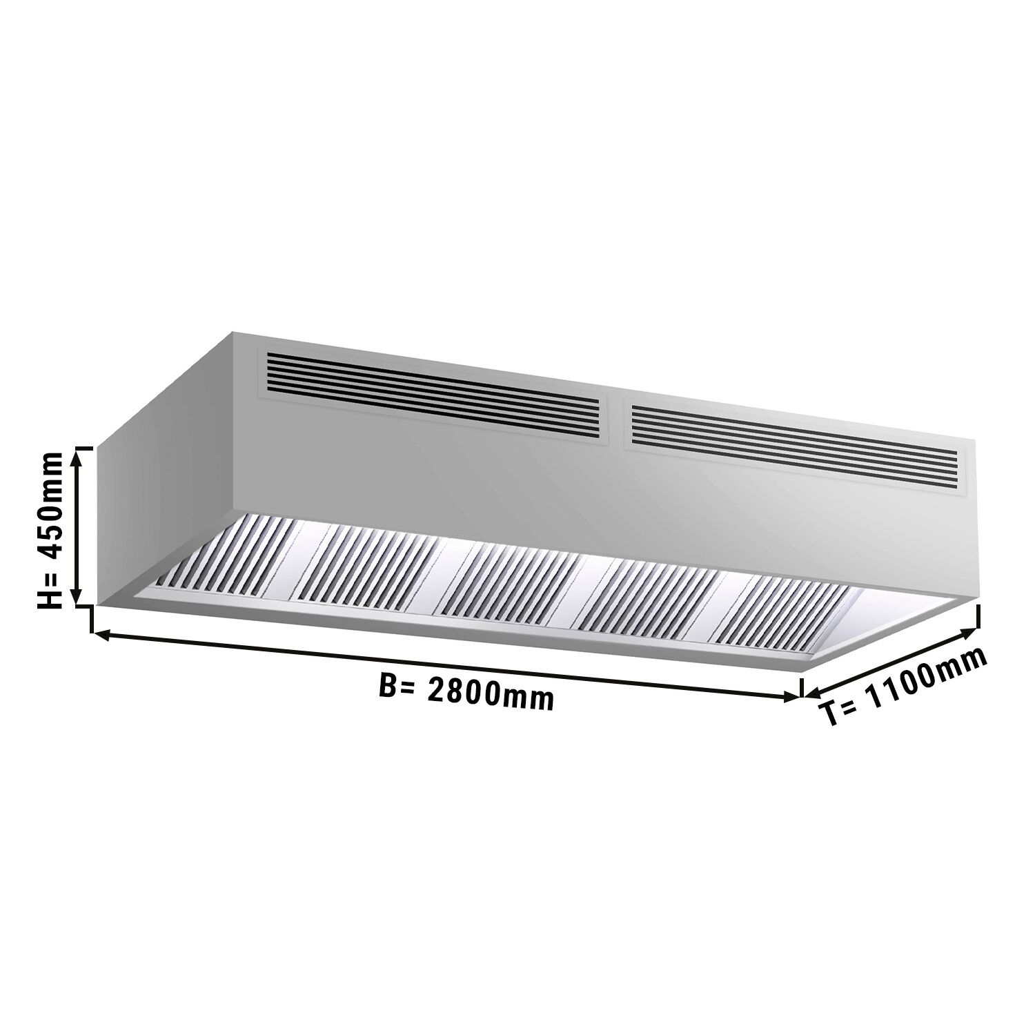 Hotte caisson à induction – 2800 mm – sans moteur – avec filtre