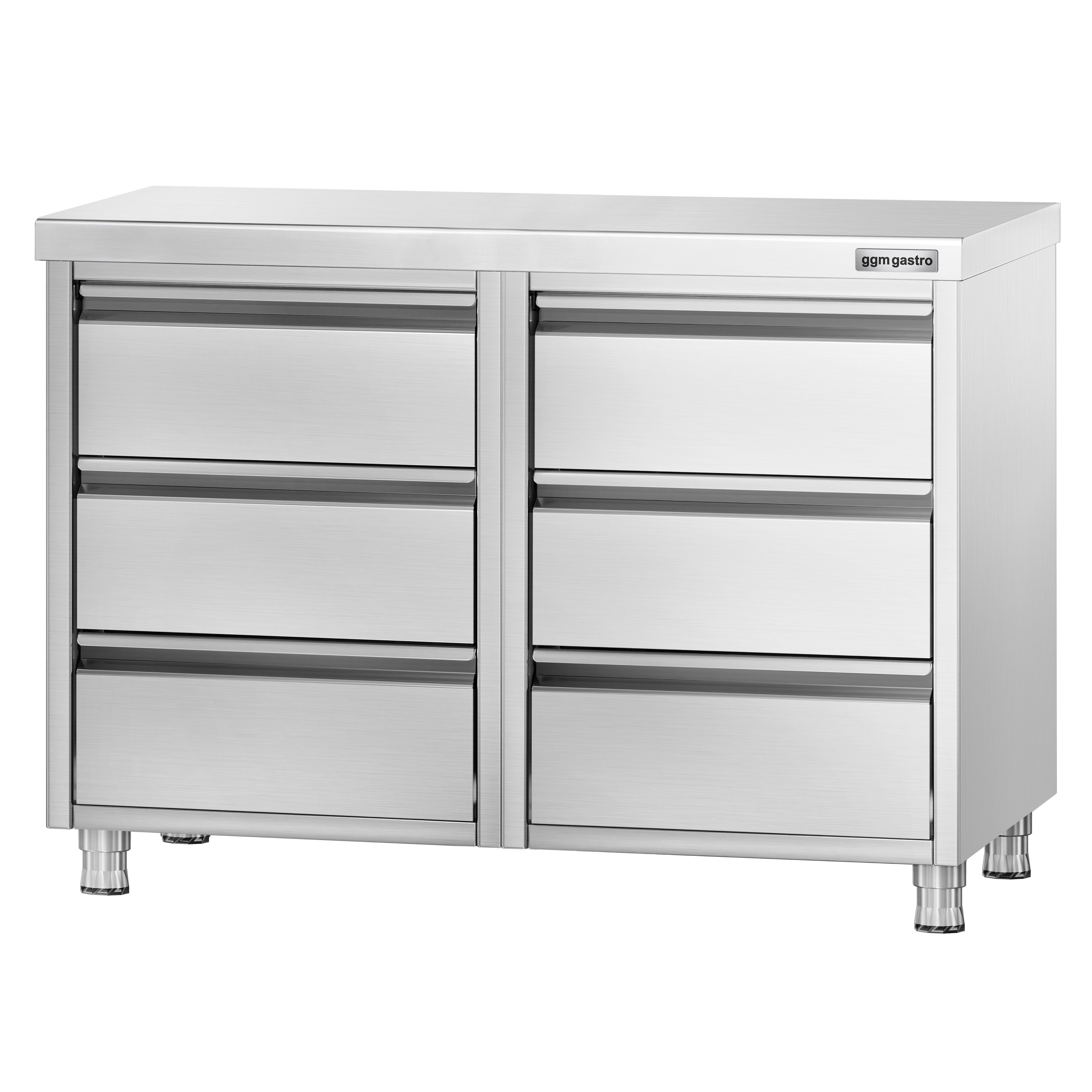 Meuble bas à tiroirs PREMIUM - Acier inoxydable - avec 6 tiroirs - 1000x600mm