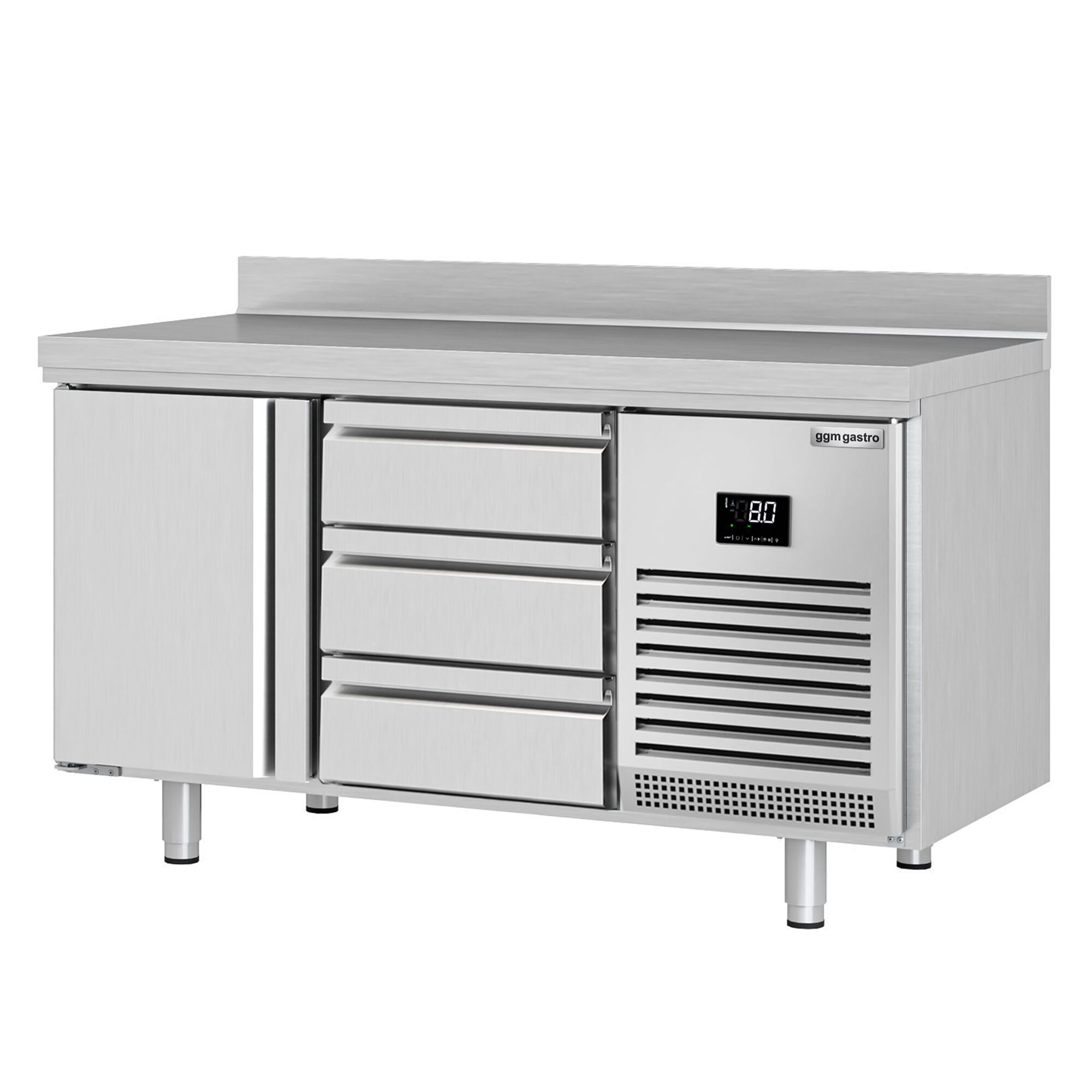 Table réfrigérée Premium PLUS - 1468 x 700 mm - avec 1 porte, 3 tiroirs - dosseret