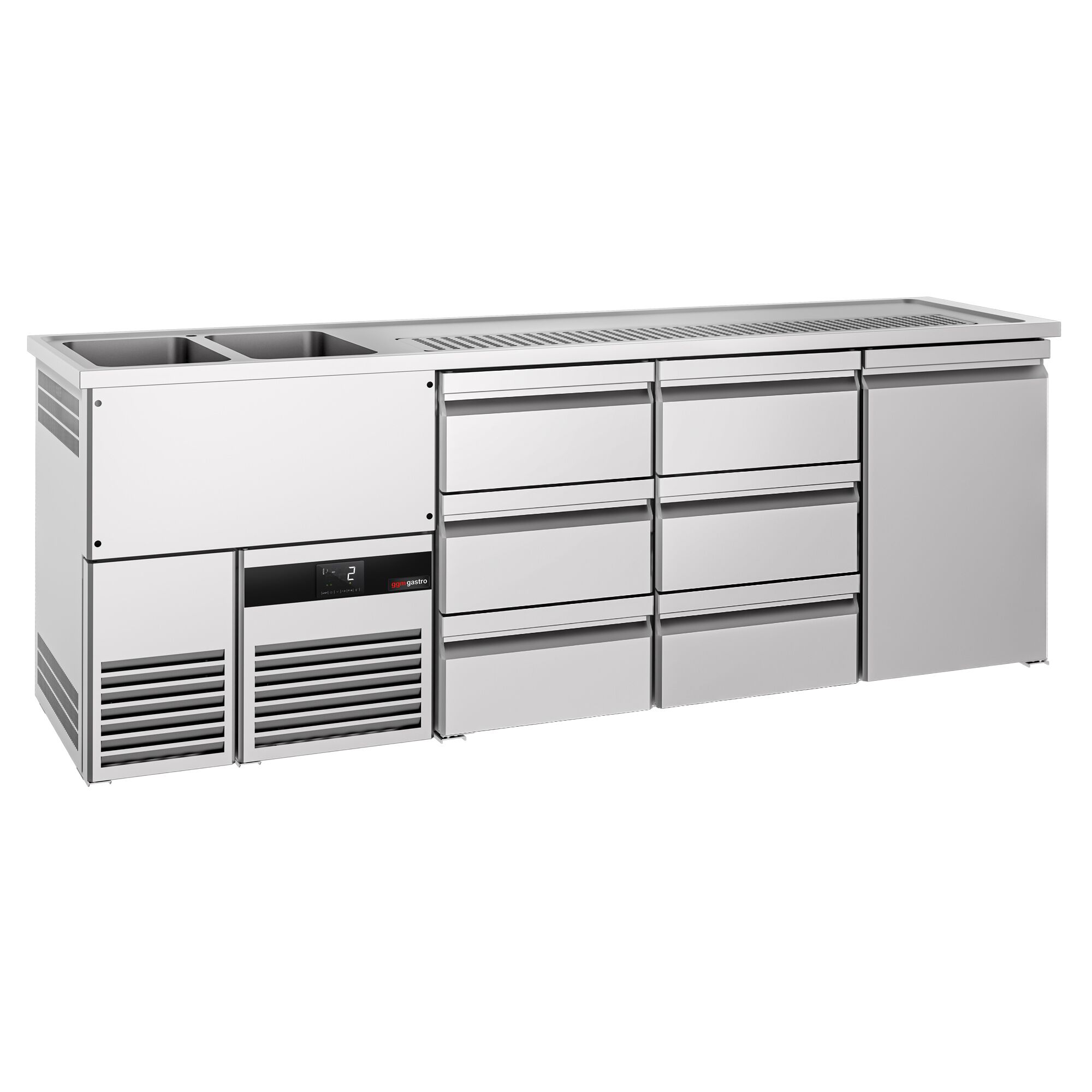 Comptoir de bar réfrigéré PREMIUM - 2500x700mm - 1 porte & 6 tiroirs