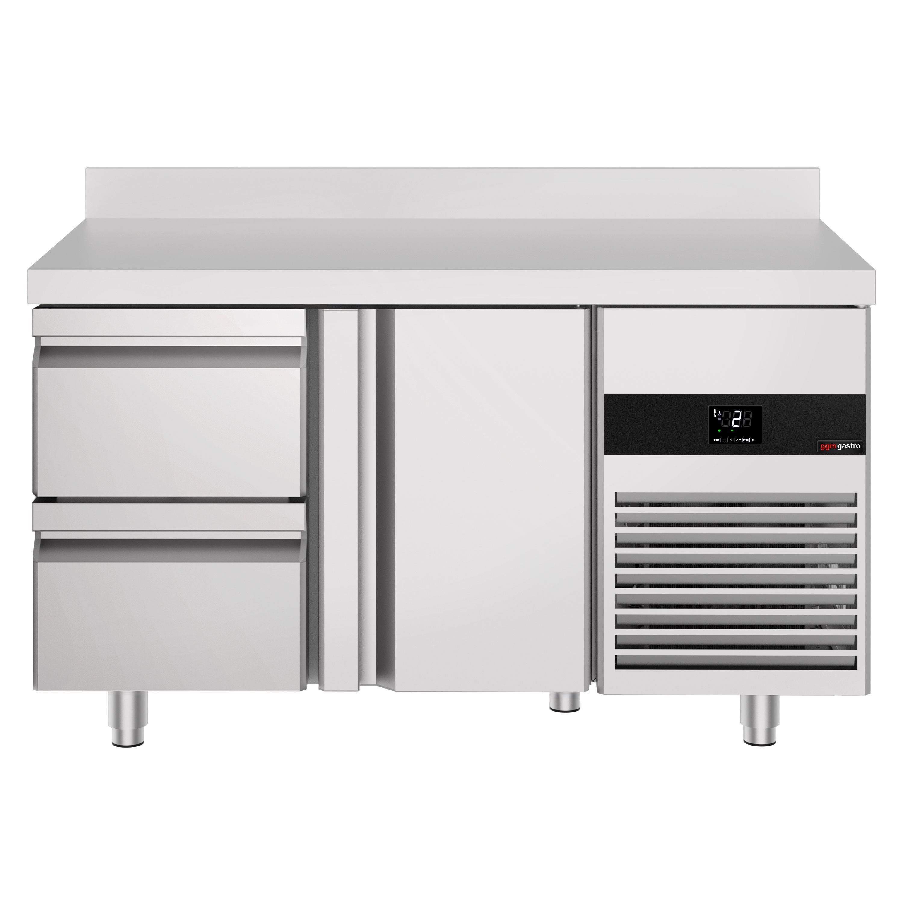 Table réfrigérée PREMIUM - 1400x700 mm - avec 1 porte - 2 tiroirs - avec dosseret