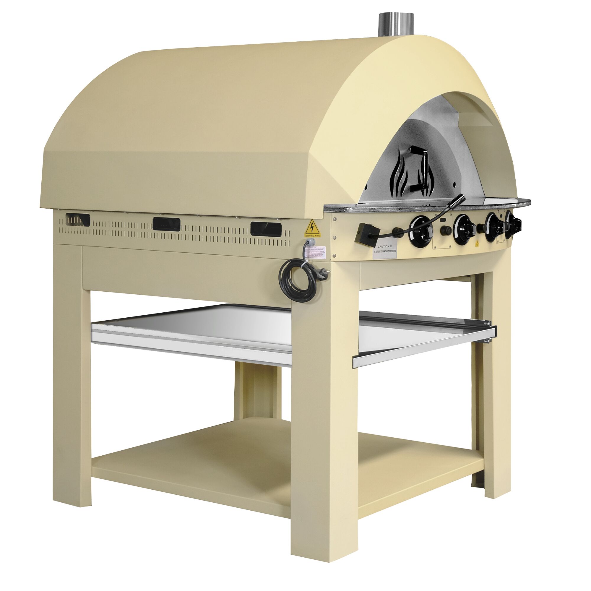 Four à pizza à gaz - 9 x 25 cm - Manuel - Jaune crème - avec soubassement inclus