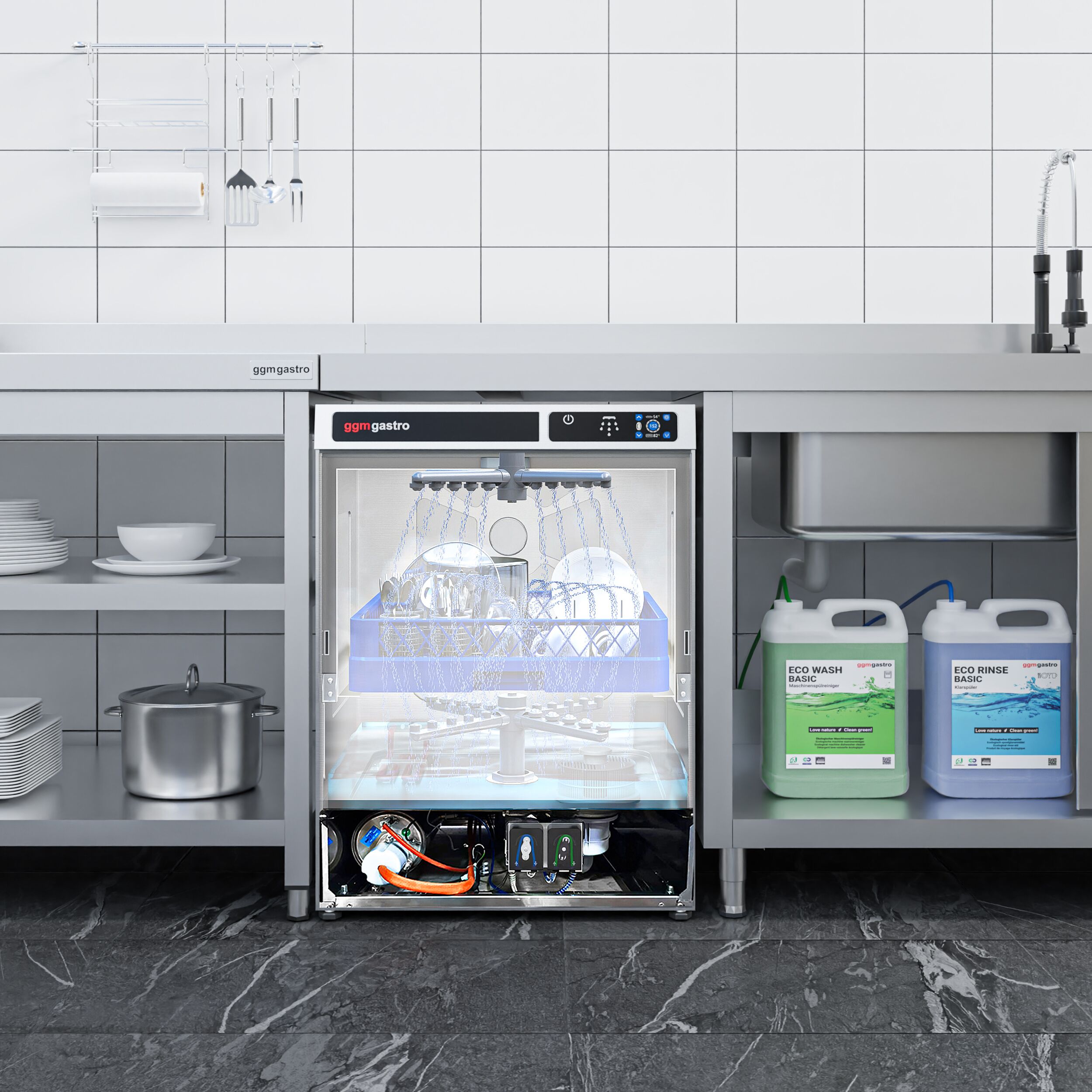 Lave-Vaisselle à Double Paroi - Tactile - 3,6 kW - incl. Détartrant - avec Pompe de Détergent, de Rinçage & de Vidange