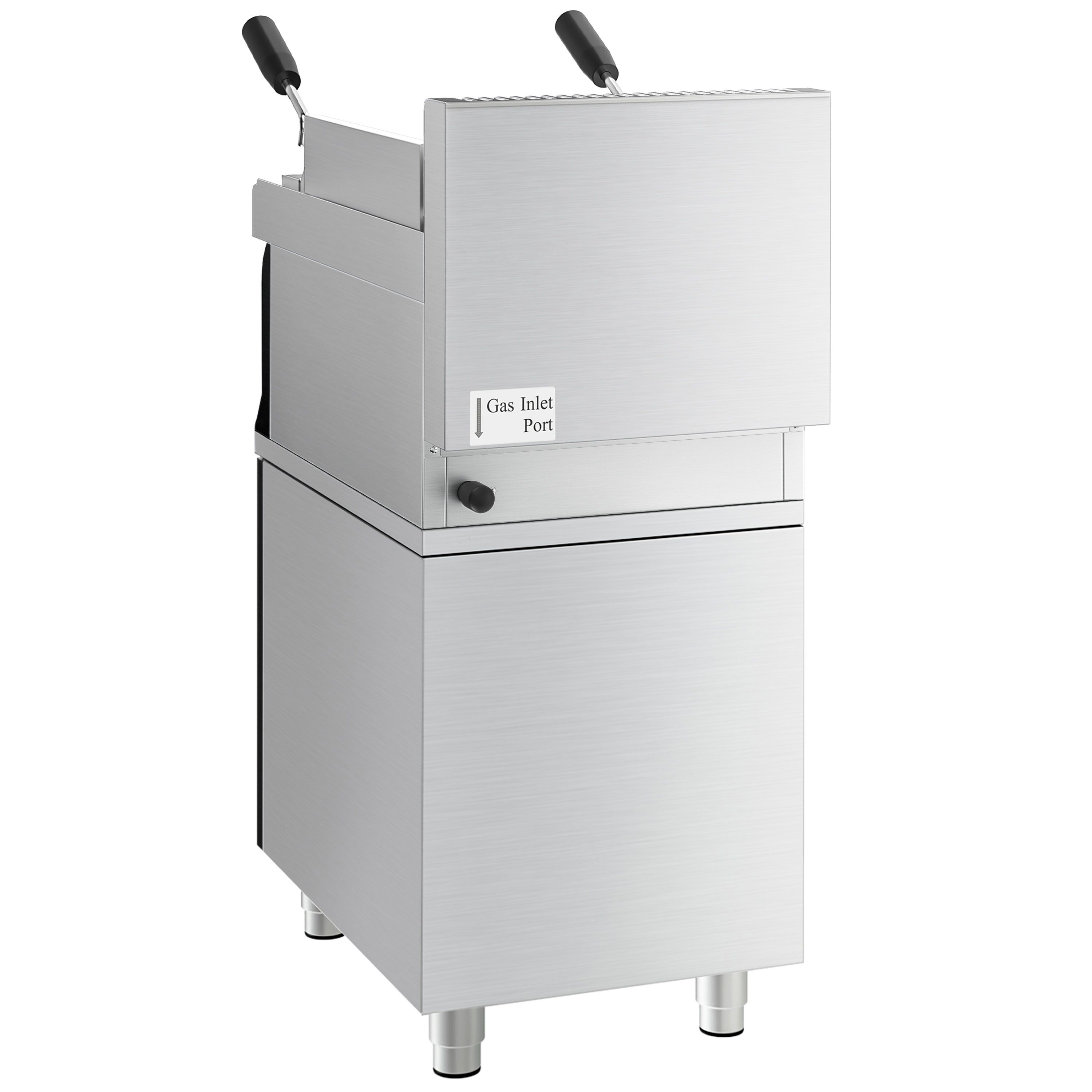 Commercial Gas Lava Rock Chargrill Mario 700 - 400mm - Freestanding - with Cabinet Base - 700mm Deep - Tilting Grill Grid - Black-front Fascia - incl. cabinet base - 1 Door