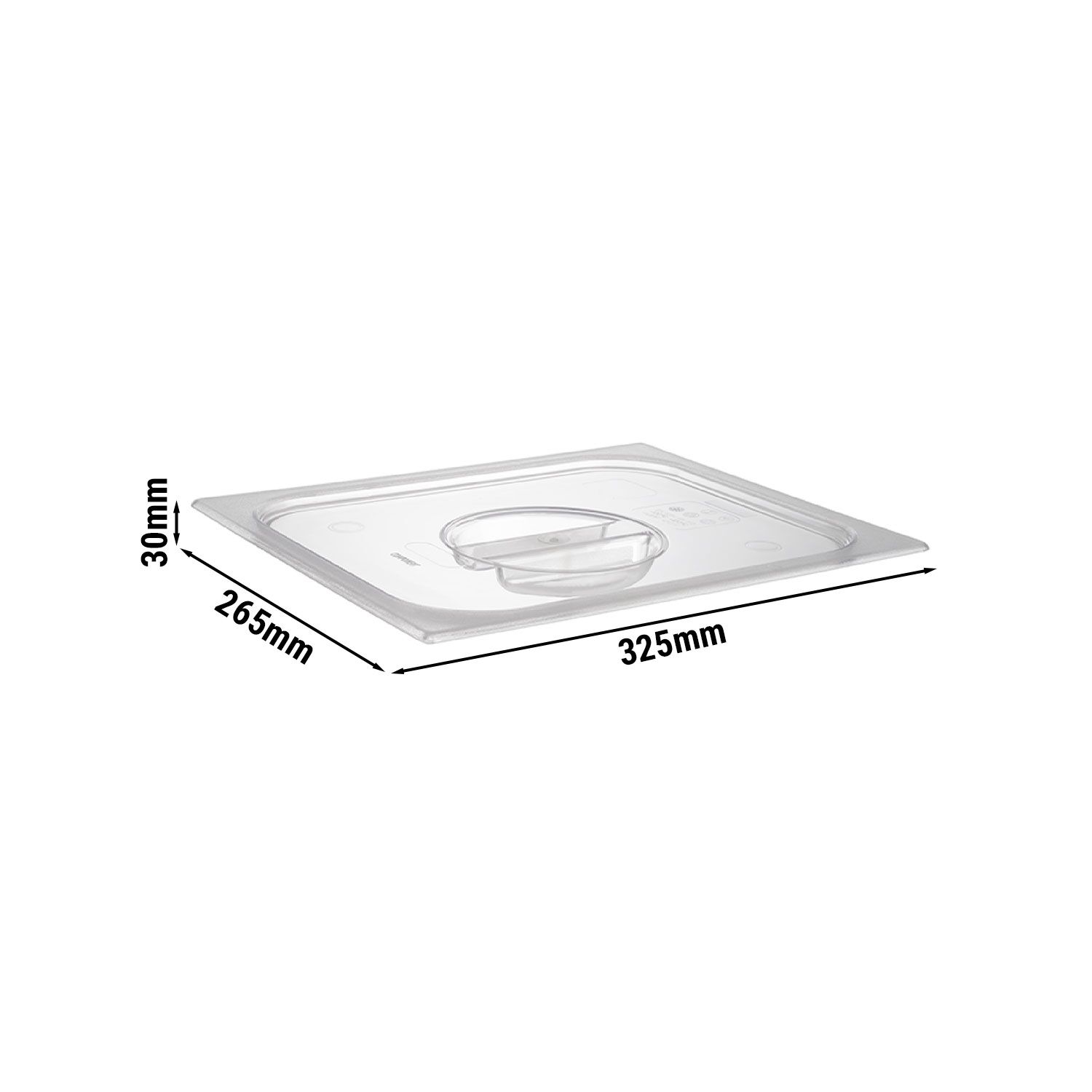 (6 pcs) Couvercle en polycarbonate GN 1/2 - Transparent - 325x265x30mm - Hauteur: 30mm