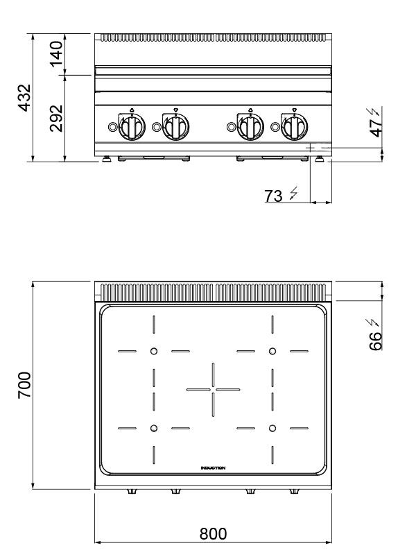 Bänkmodell Induktionsspis - Lorenzo 700 - 800x714x432 mm - 14 kW - 4 värmezoner