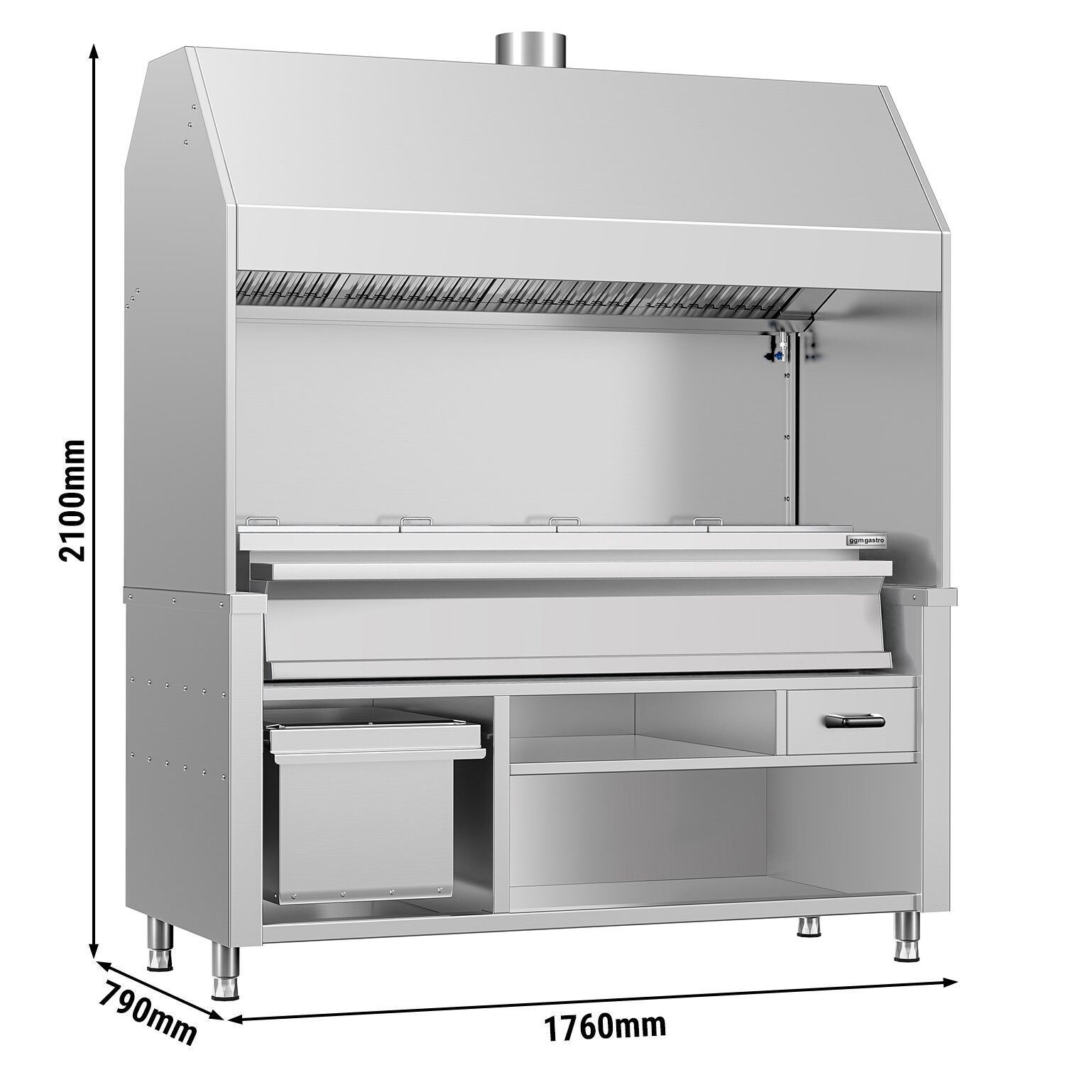 Charcoal Grill - 1760mm - 4 grill grates