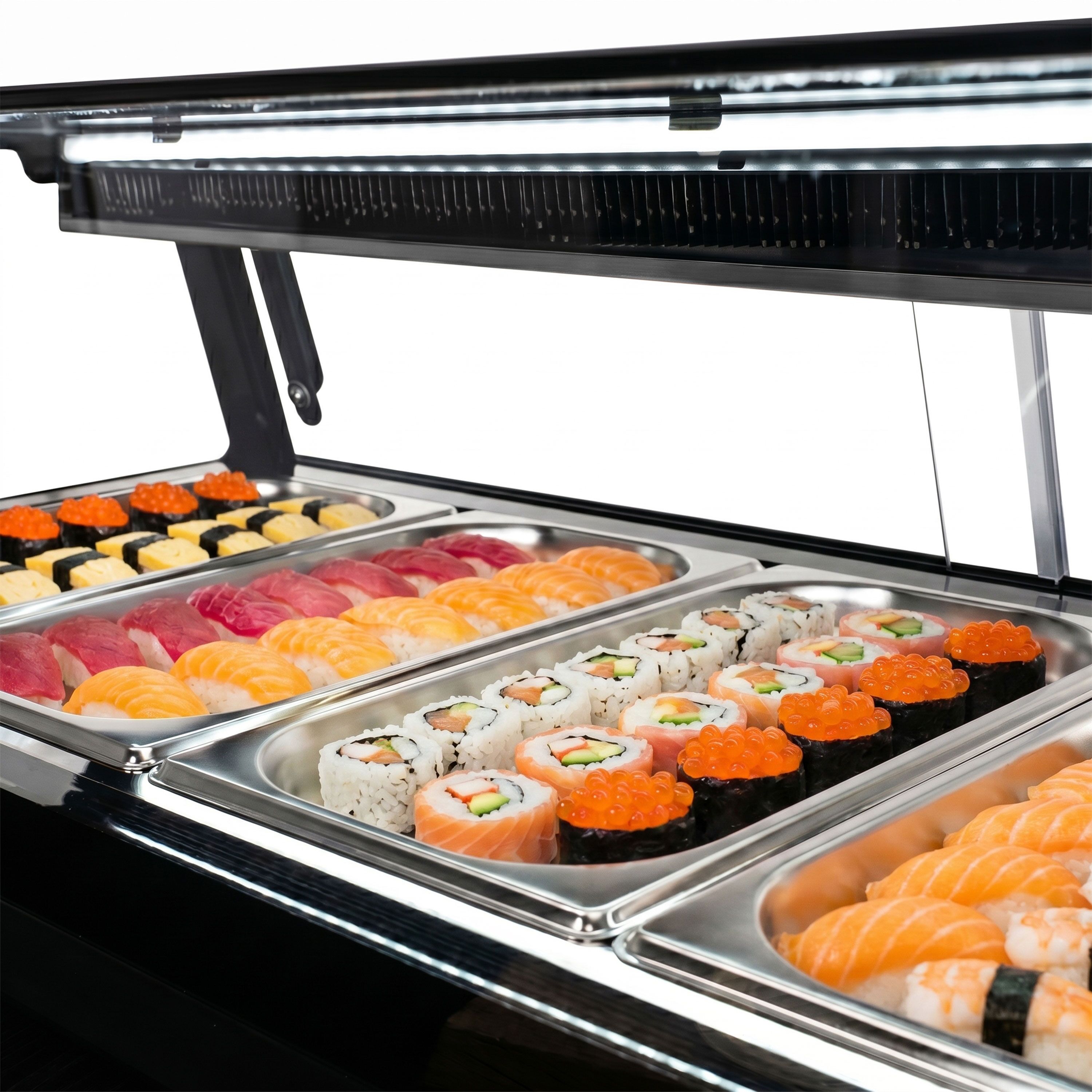 Sushi Display Case - with LED Lighting - 1800x265mm - 5x GN 1/2 - Black