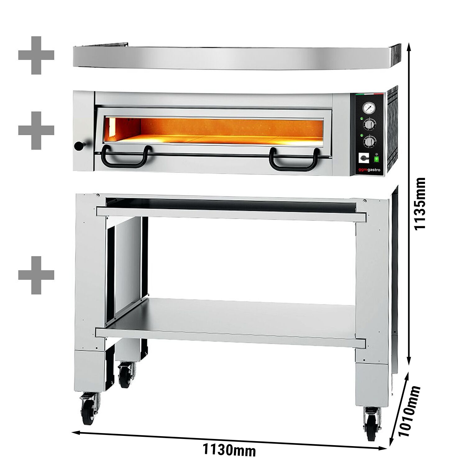 Four à pizza électrique Power – 4 x 34 cm – Manuel – incl. hotte et support inférieur