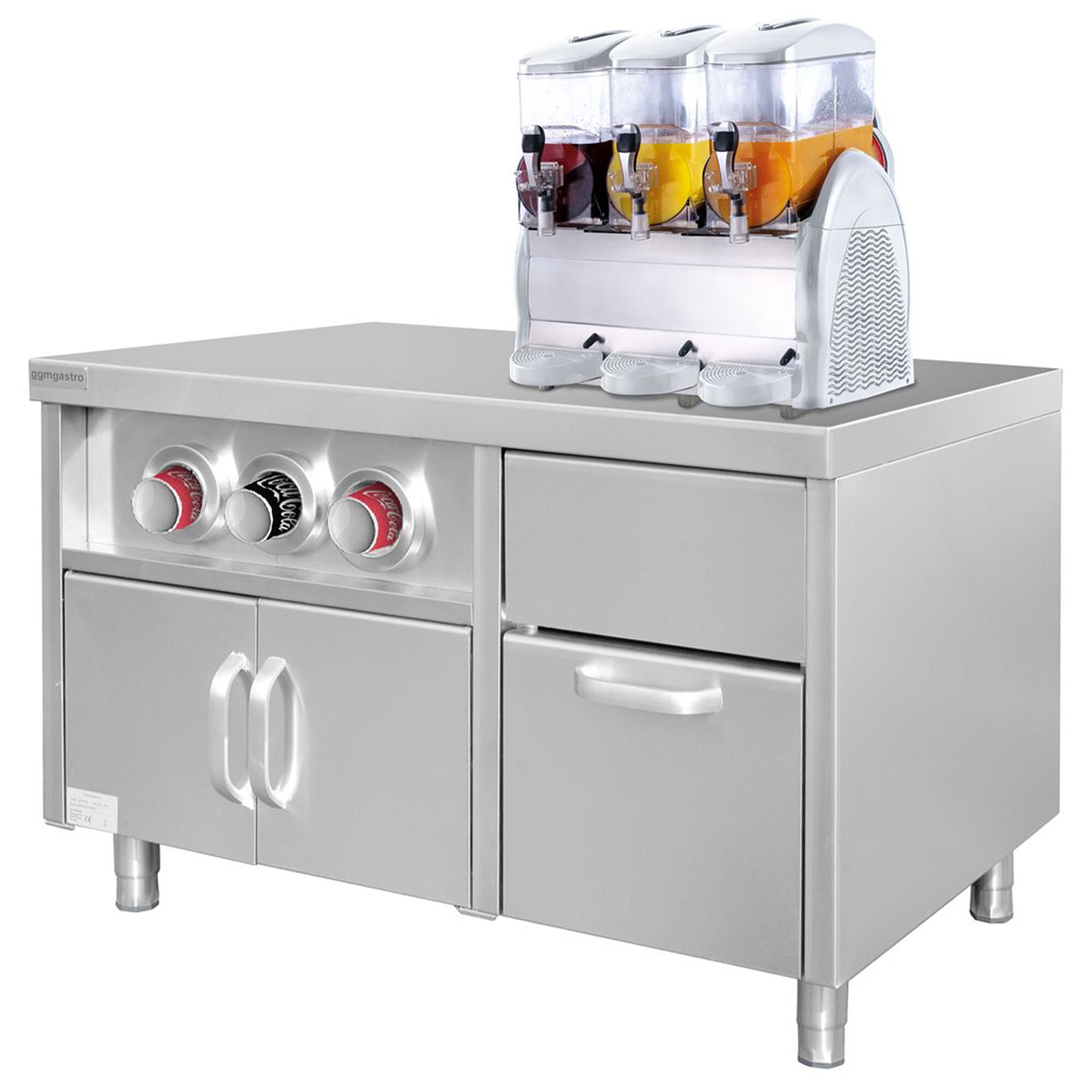 Meuble bas pour distributeur de boissons avec porte-gobelets & compartiment à glaçons - 1,2 m