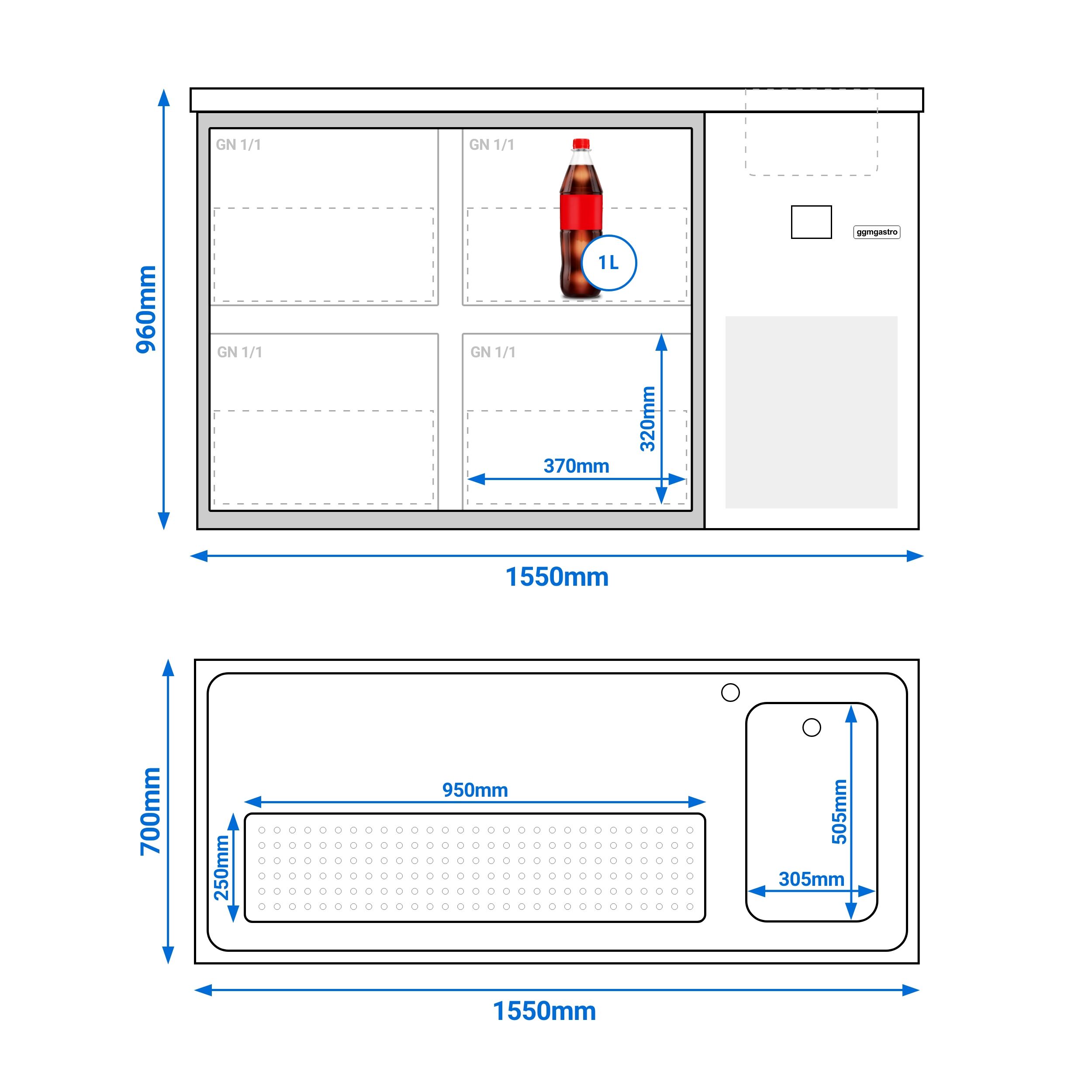 Comptoir de bar réfrigéré PREMIUM - 1550x700mm - 4 tiroirs en verre