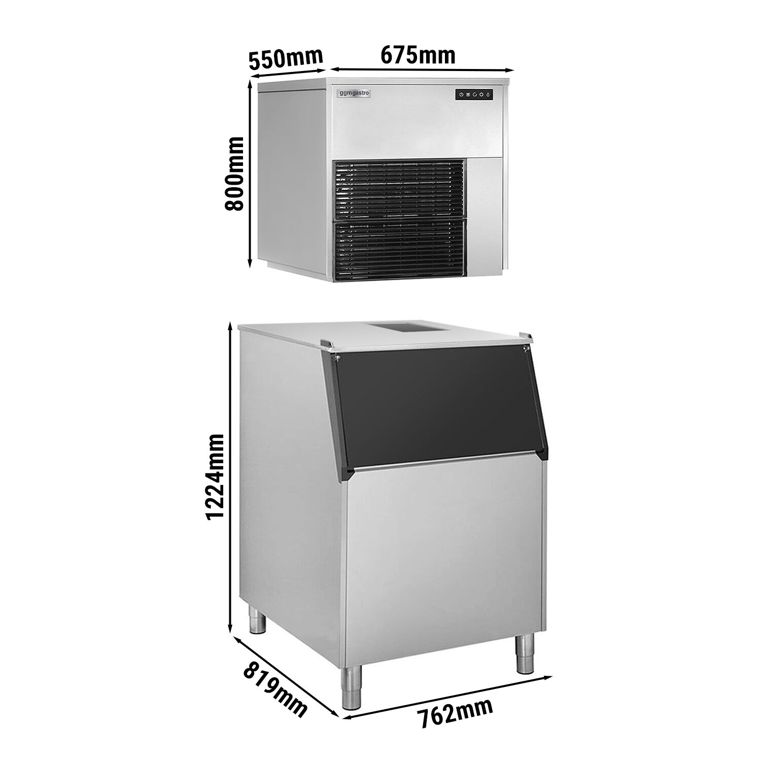 Machine à glace en grains - 550kg/24h - incl. bac à glaçons
