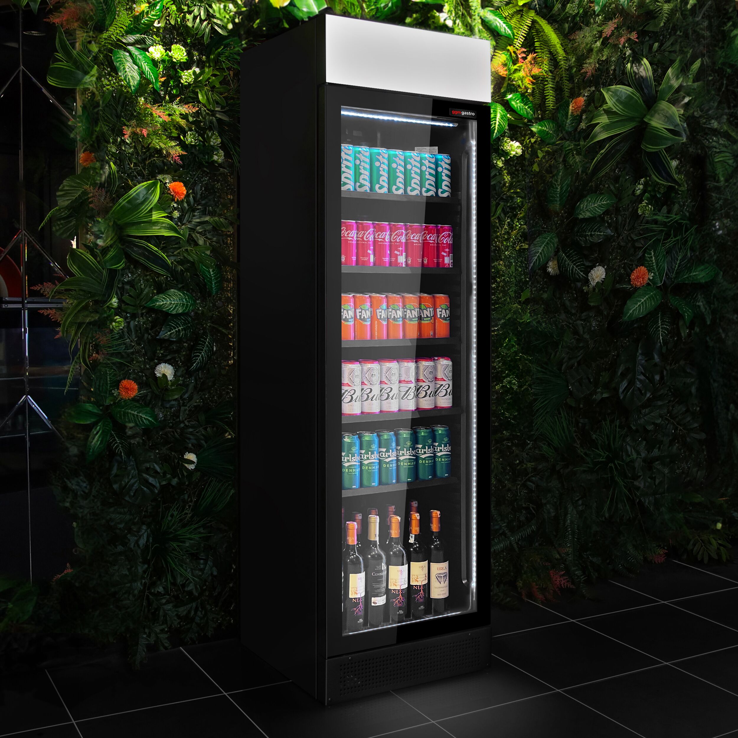 Vitrine réfrigérée à boissons - 345 litres - design sans cadre - avec 1 porte vitrée et éclairage LED coloré