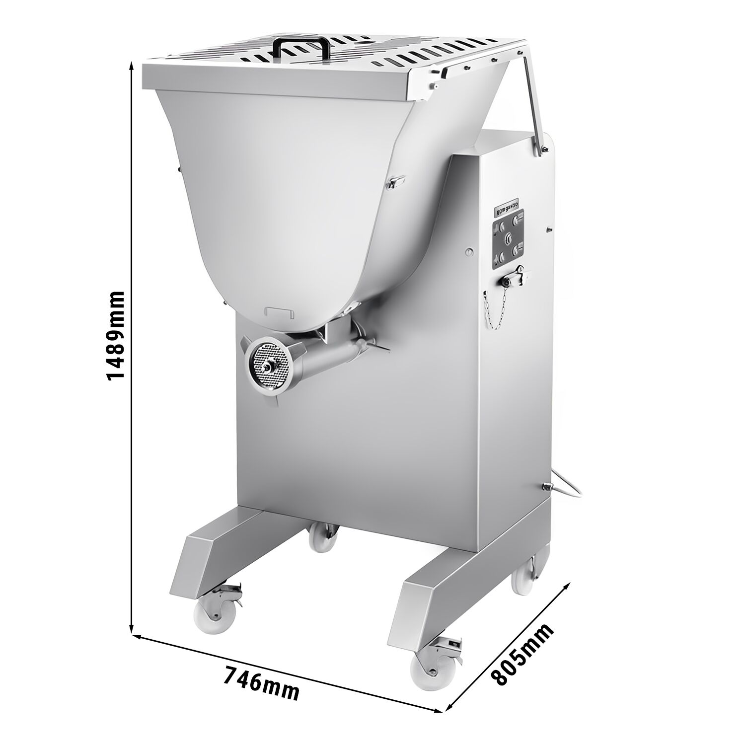 Heavy Duty Electric Meat Mincer Size 42 with Meat Mixer - 1000-1200kg/h - 3.68 kW - Mincing Plate 4.5mm - with Castors