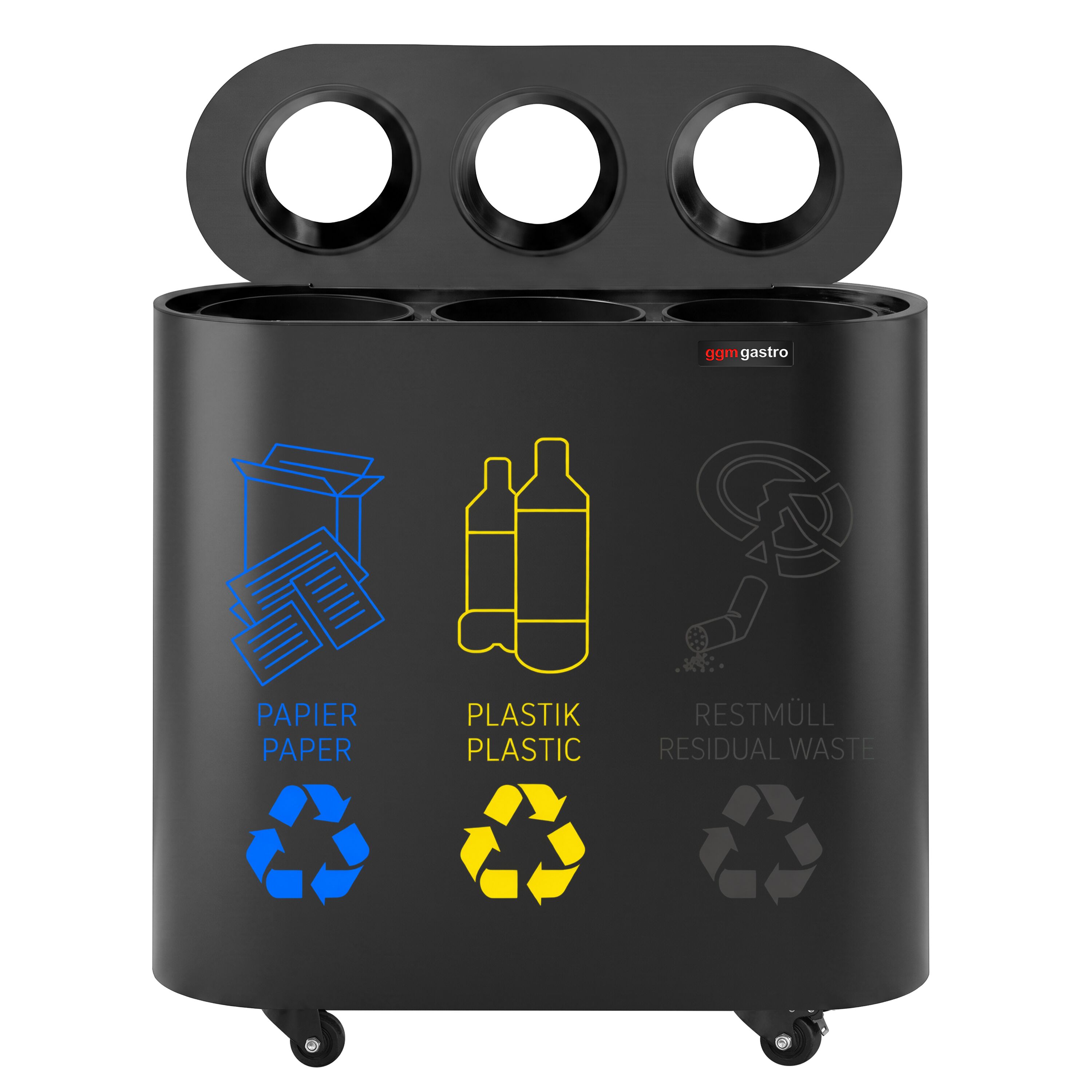 Waste sorting system – 3 bins, 30 litres each – black