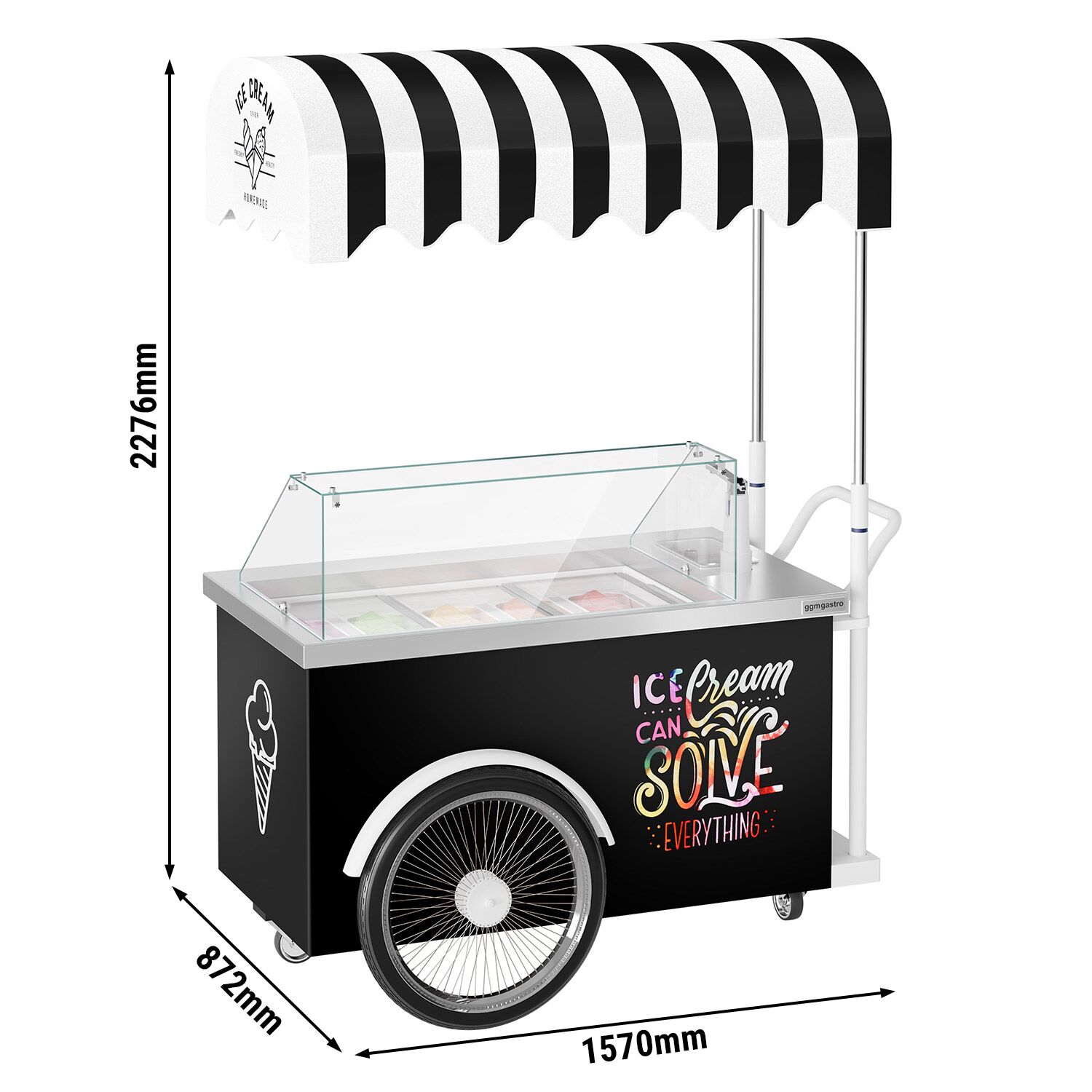 Chariot à glaces - 1570mm - pour 7 bacs Napoli 5 L - avec évier à cuillères