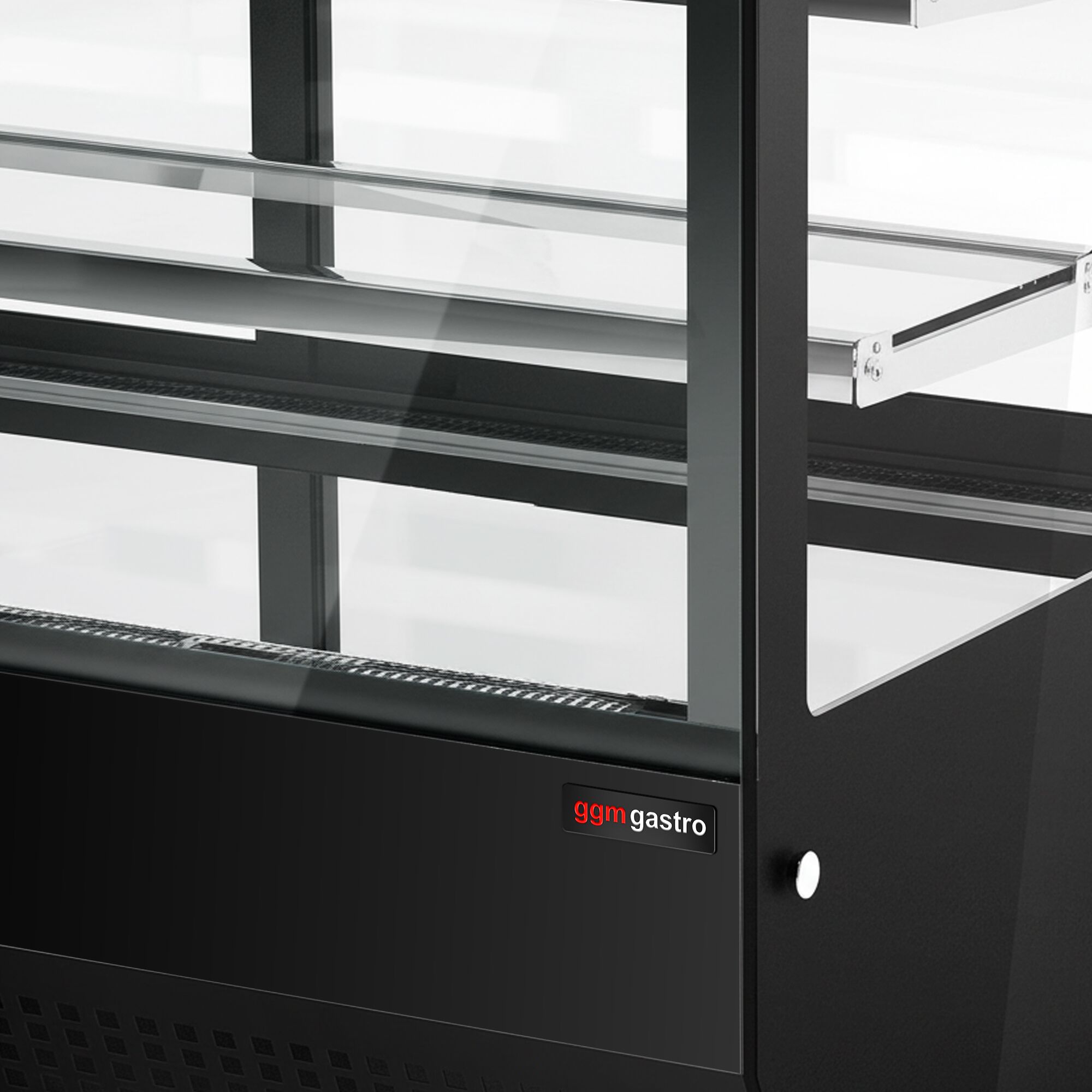 Vetrina refrigerata da banco - 160l - 900mm - Doppio vetro; 2 porte scorrevoli in vetro - vetro dritto - con 2 ripiani - 4 lati vetro; LED interni - Nero