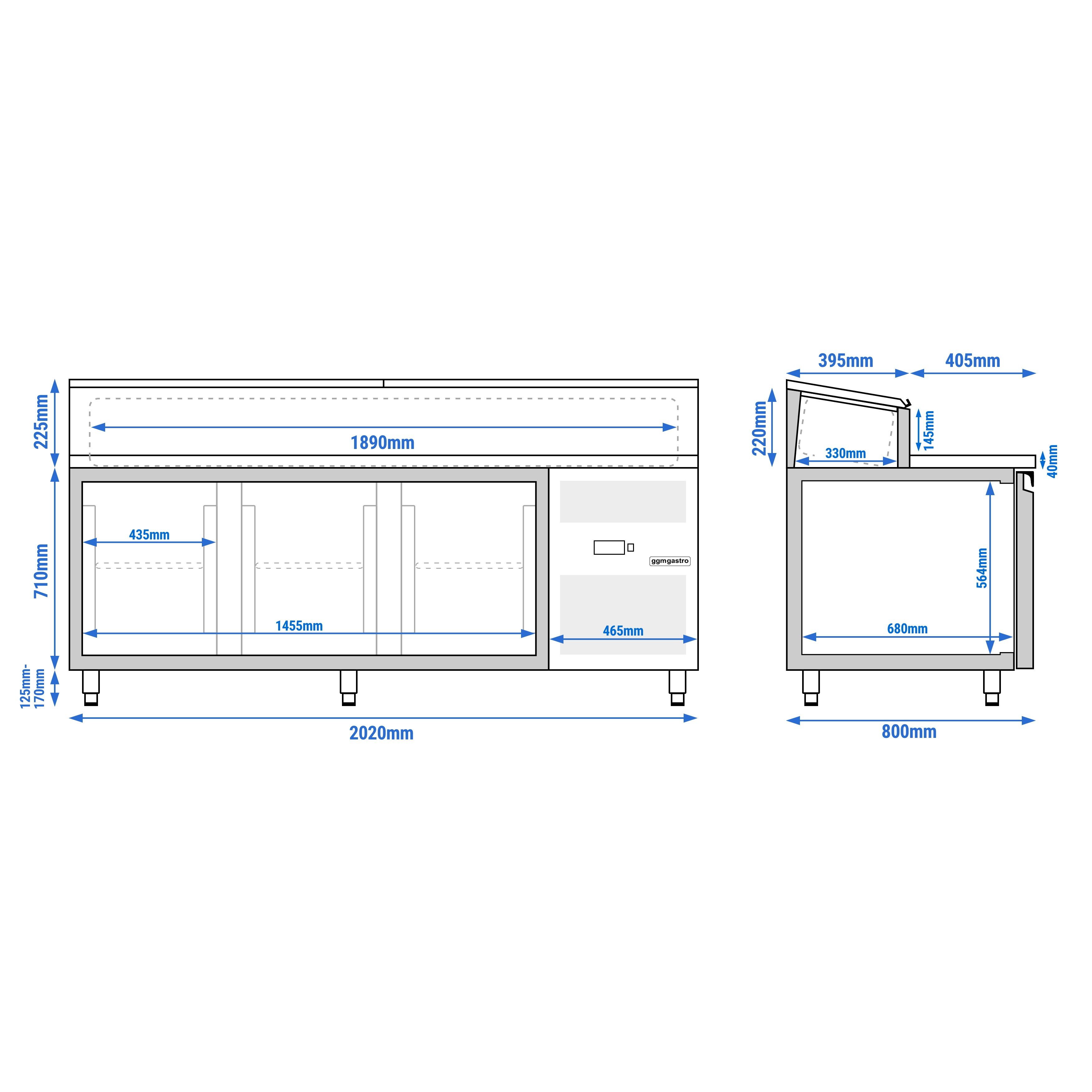 Table de préparation PREMIUM – 2020 mm – 3 portes – pour 10 bacs GN 1/3