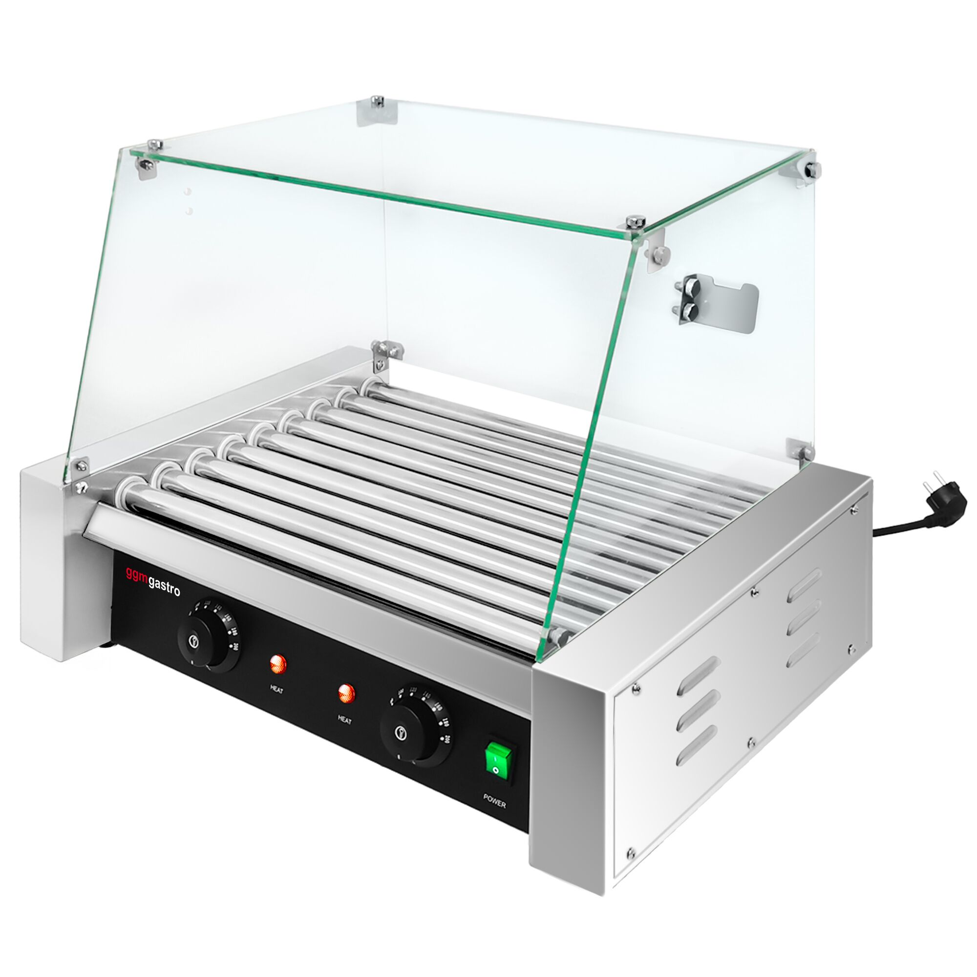 Grill do hot dogów - 9 rolek & z osłoną ze szkła hartowanego